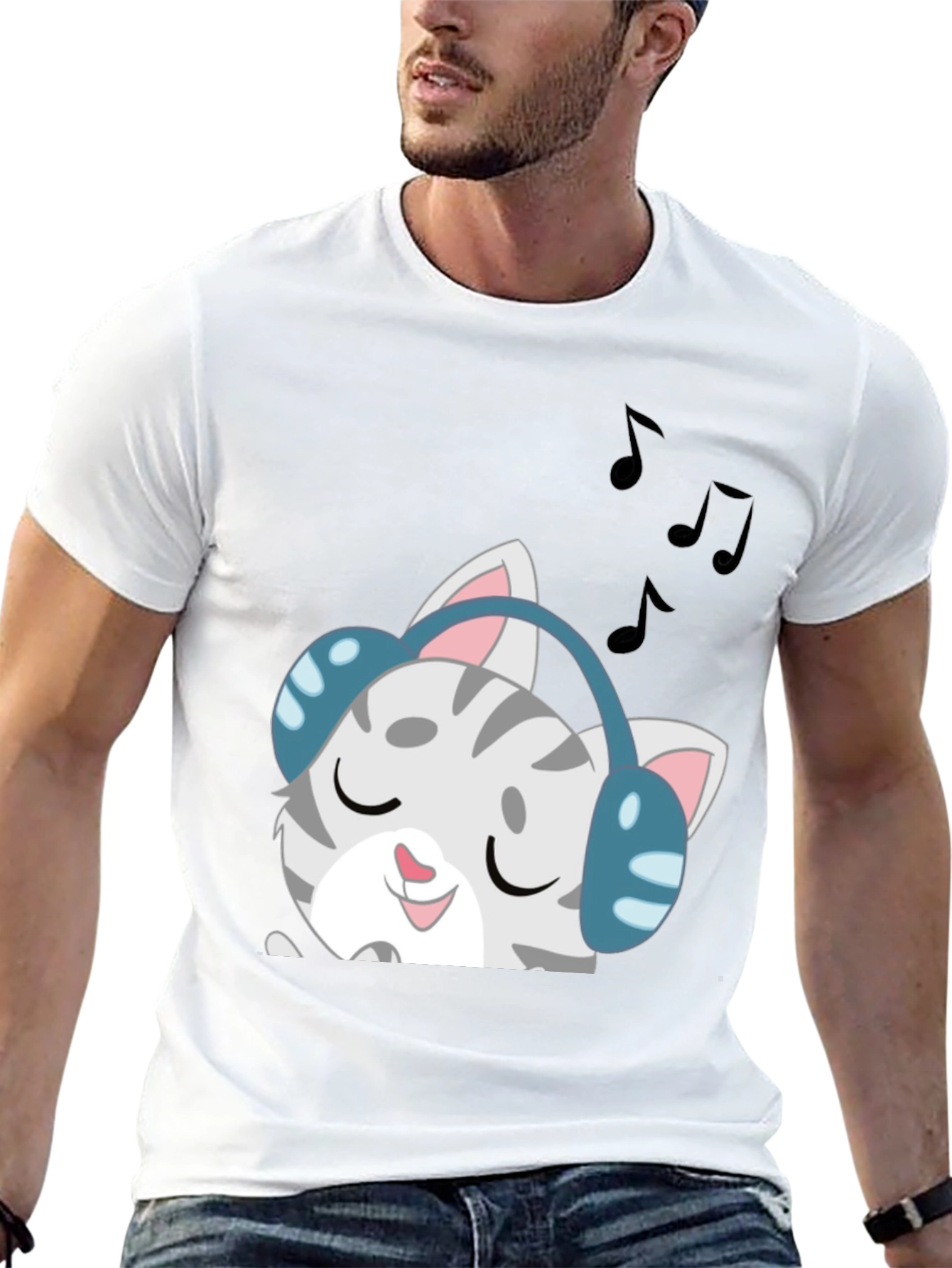 Black Cool Cat Headphones Graphic Tee - Black view 13