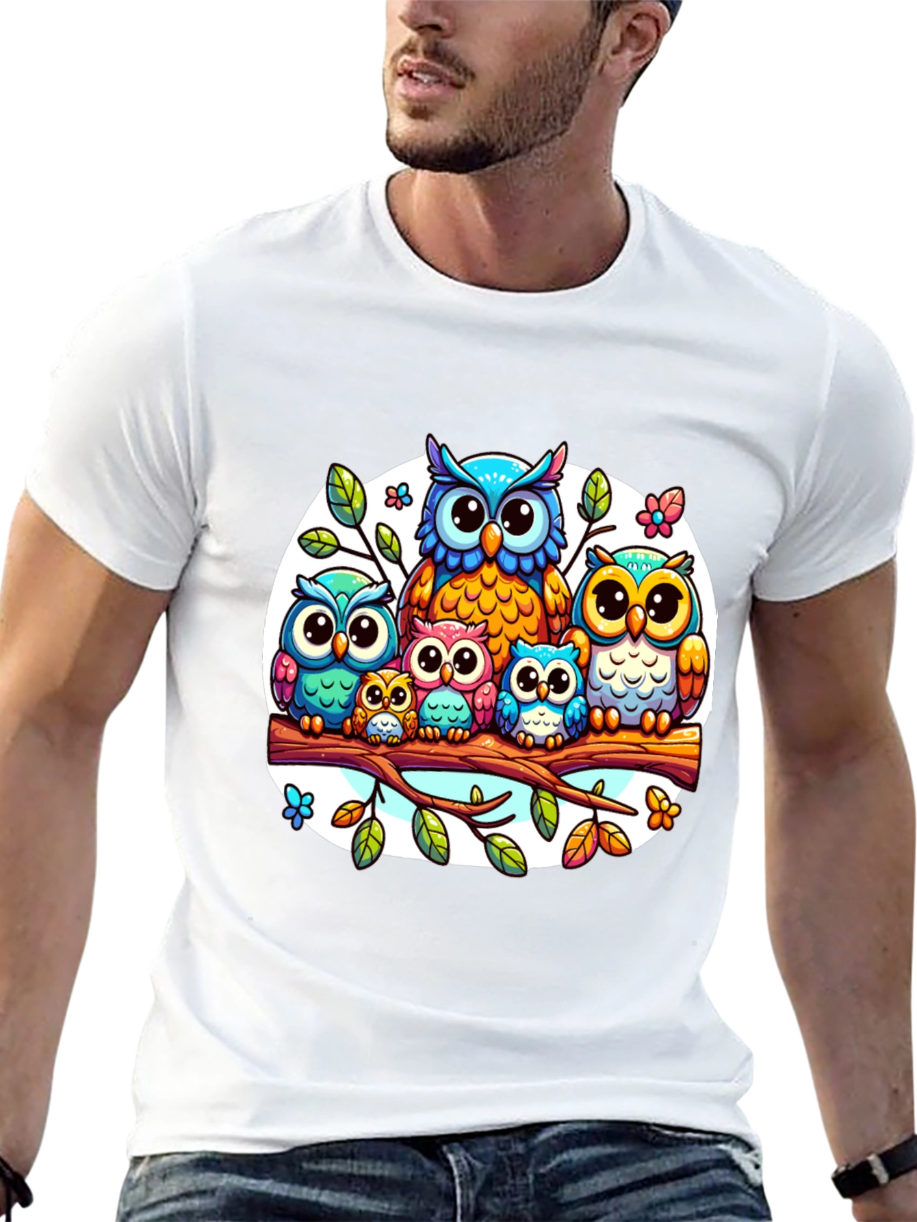 Black Cute Owl Family T-Shirt view 13