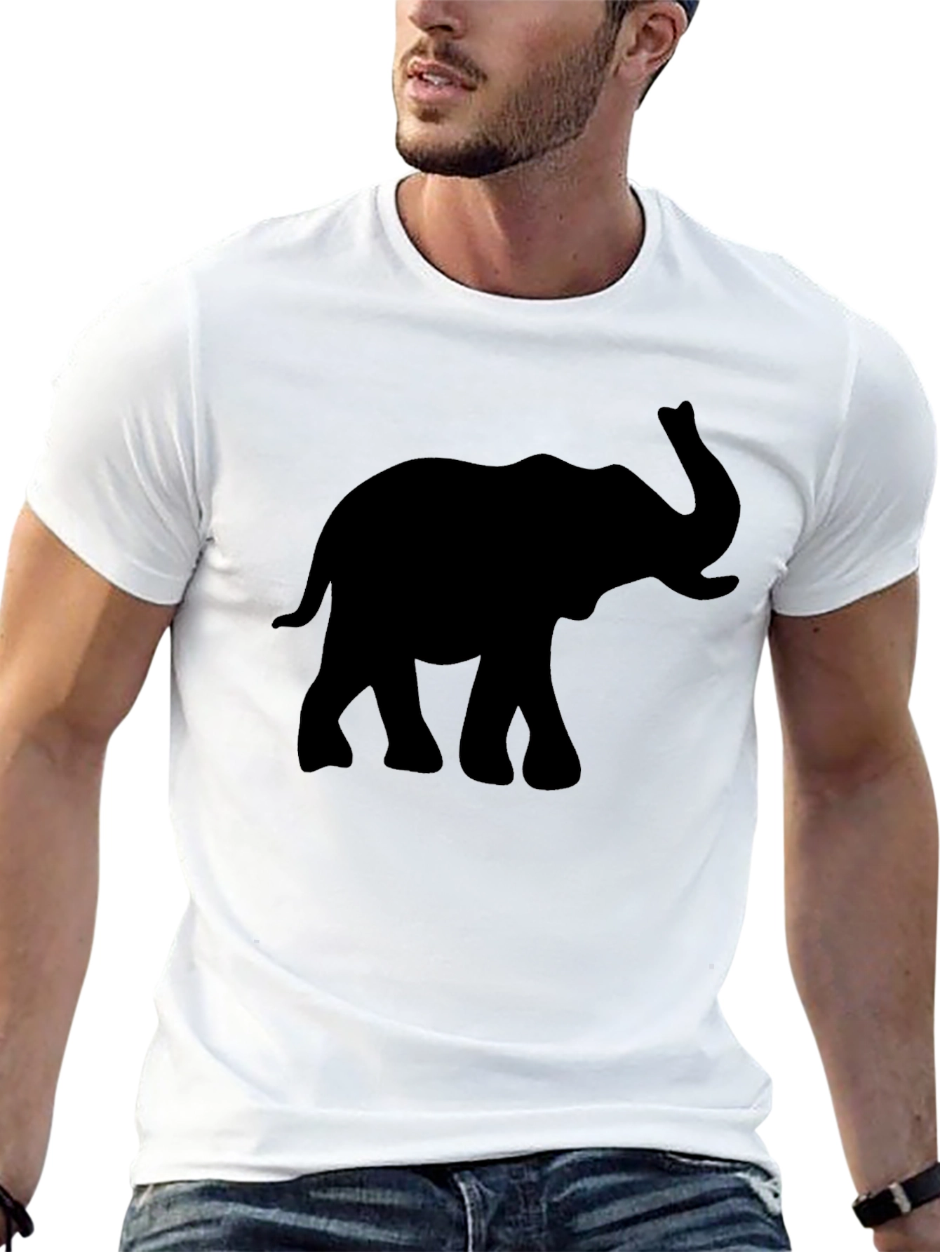 Black Elephant Silhouette Graphic Black T-Shirt view 13