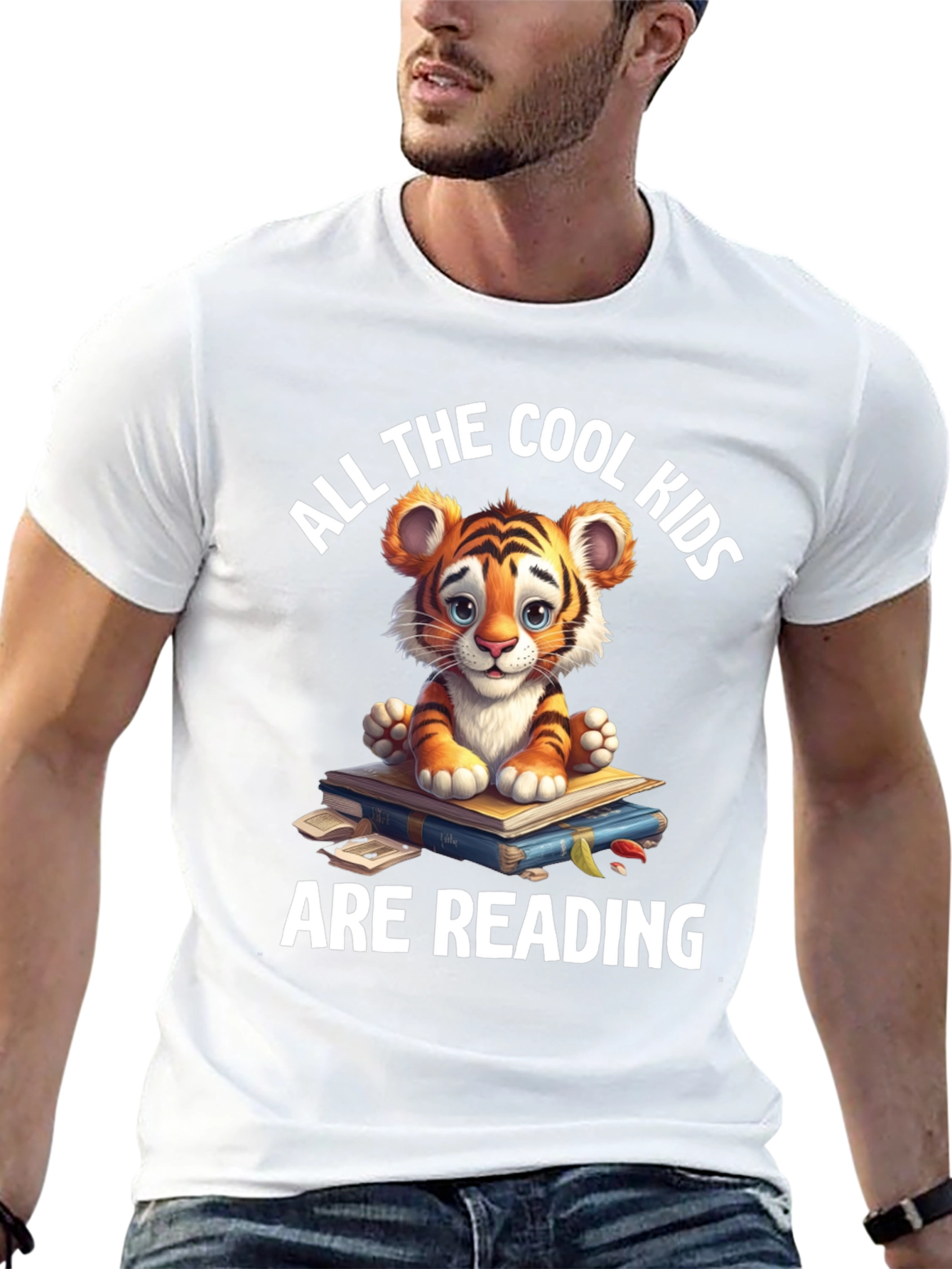 Black Cute Tiger Cub Reading T-Shirt view 13
