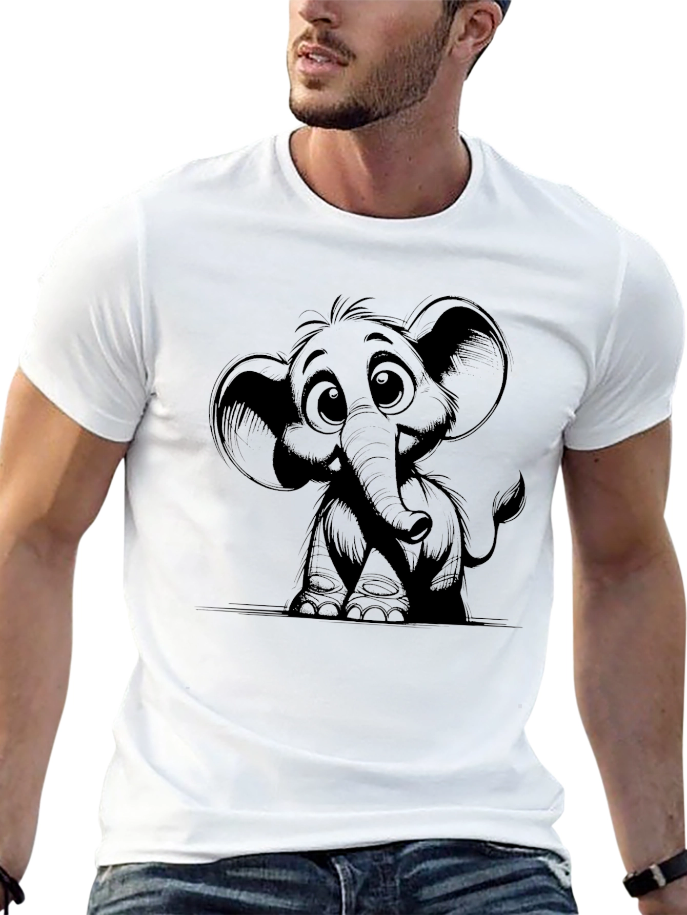 Black Cute Elephant Graphic Black T-Shirt view 13