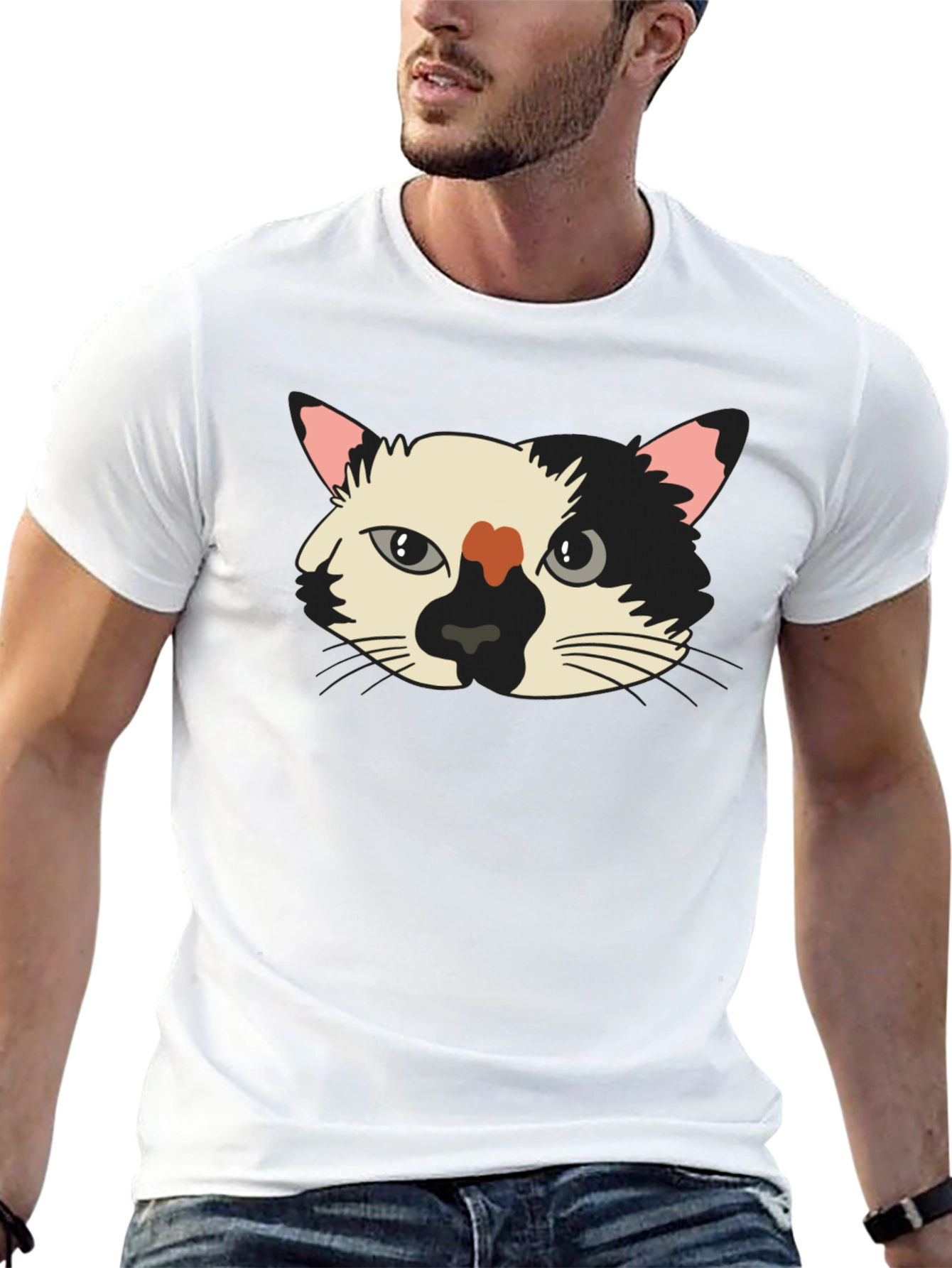 Black Cat Face Graphic Tee - Unisex Black T-Shirt view 13
