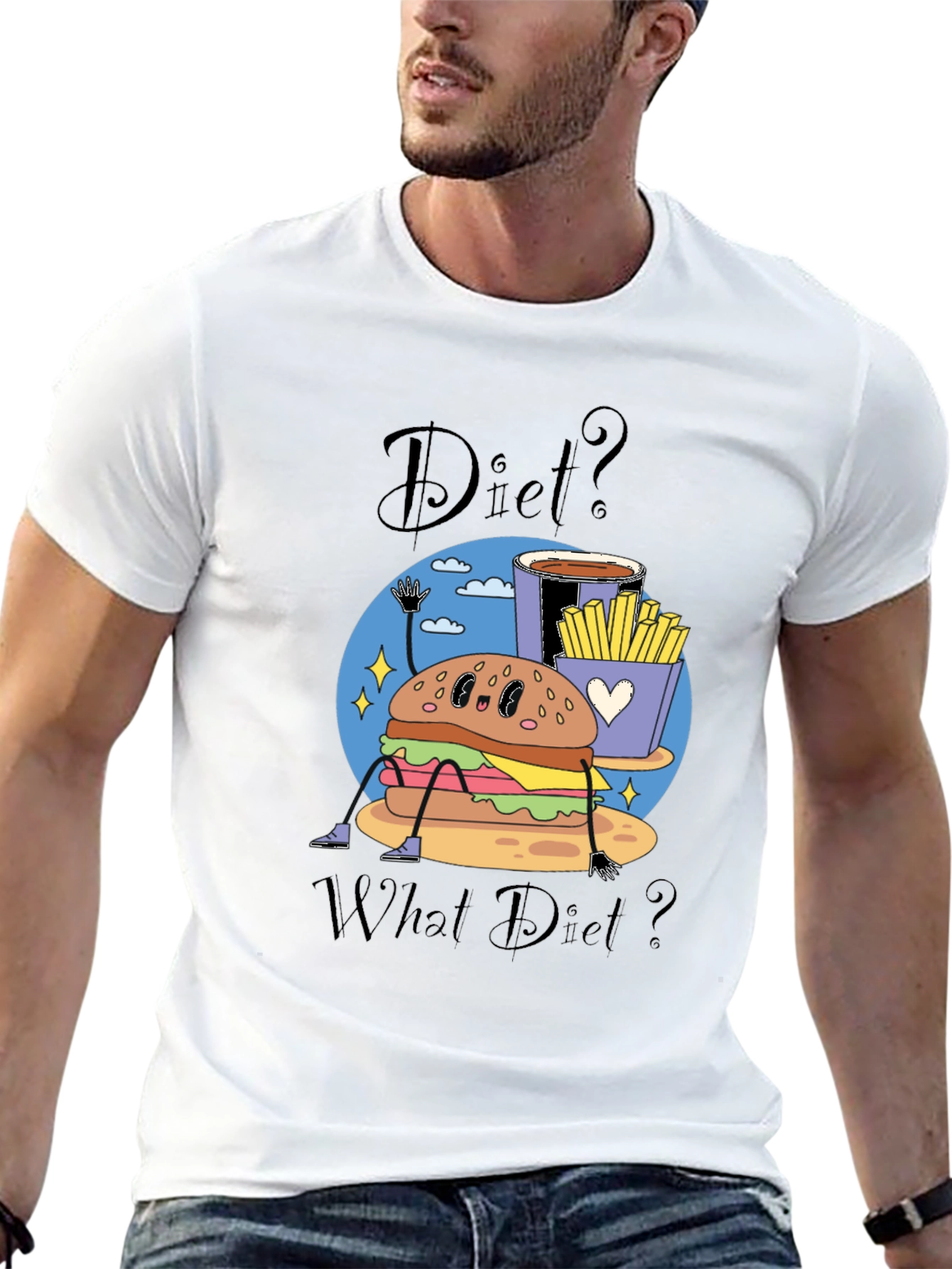 Black Diet? What Diet? Funny Cartoon Food T-Shirt view 13