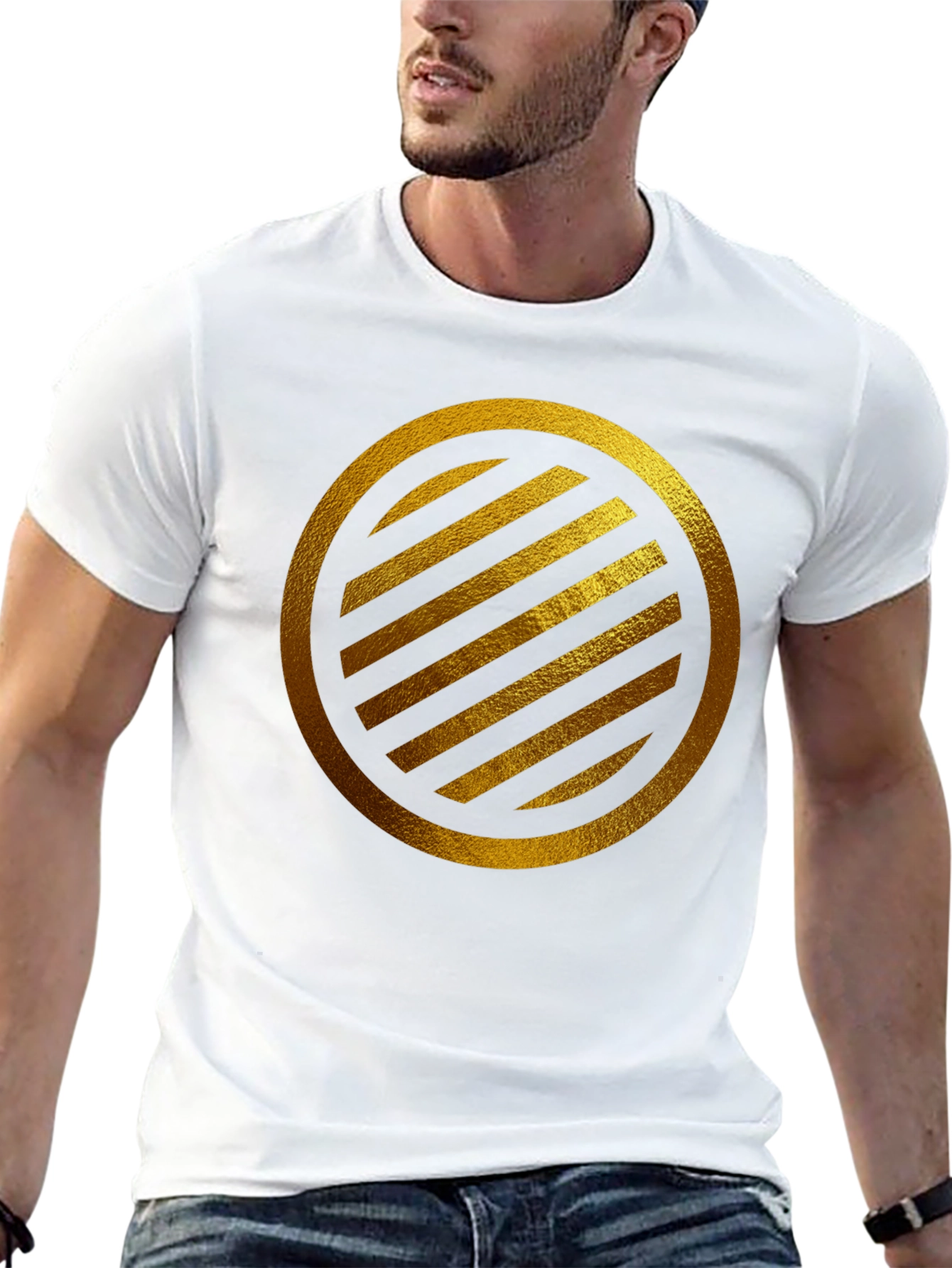 Gold Striped Circle on Black T-Shirt - 13