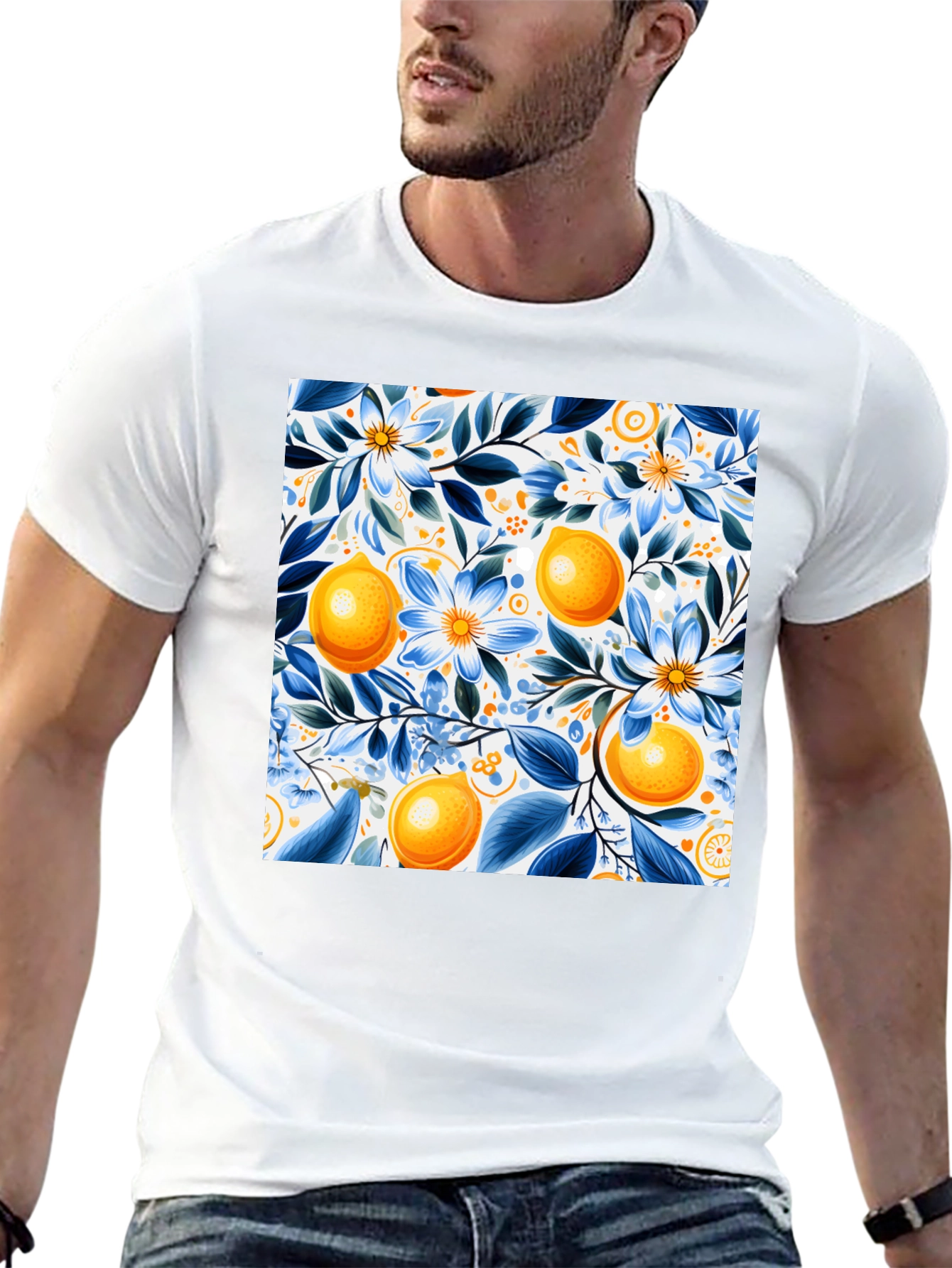 Black Floral Lemon Print Black T-Shirt view 13