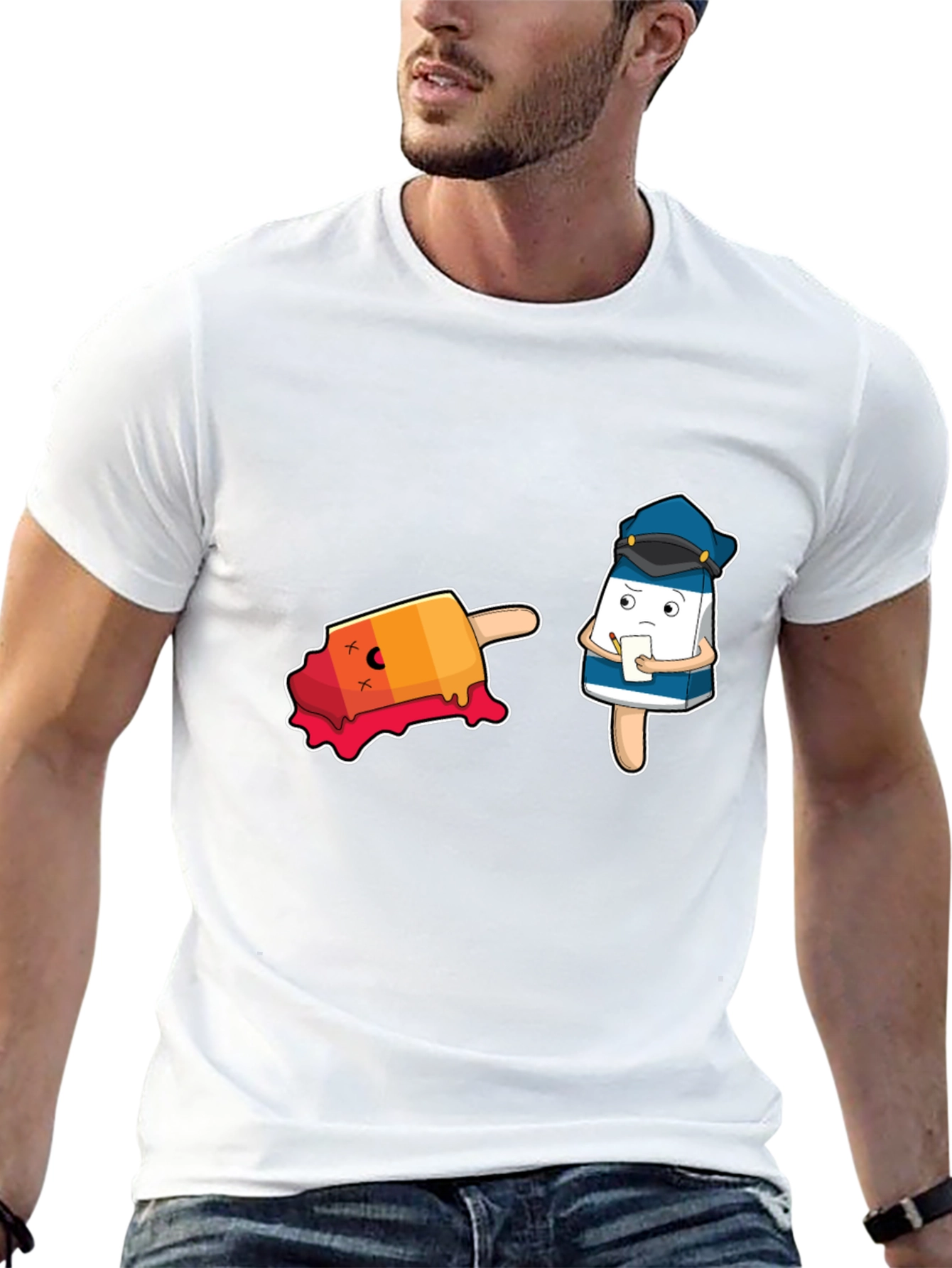 Black Funny Cartoon Ice Cream Police T-Shirt view 13