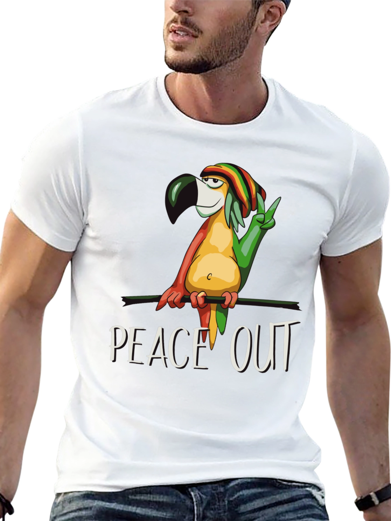 Black Peace Out Parrot Graphic T-Shirt view 13