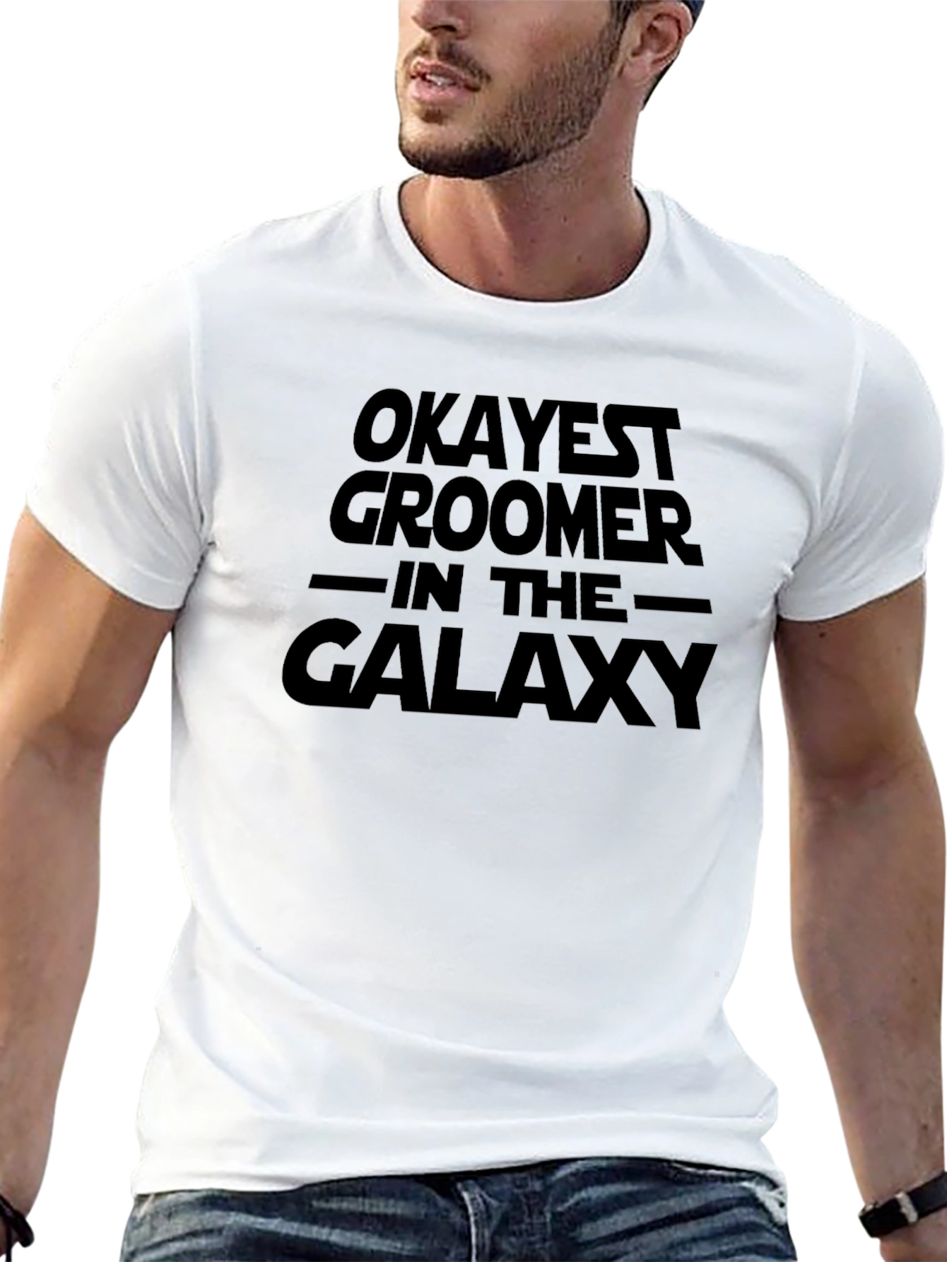 Black Okayest Groomer in the Galaxy Black T-Shirt view 13