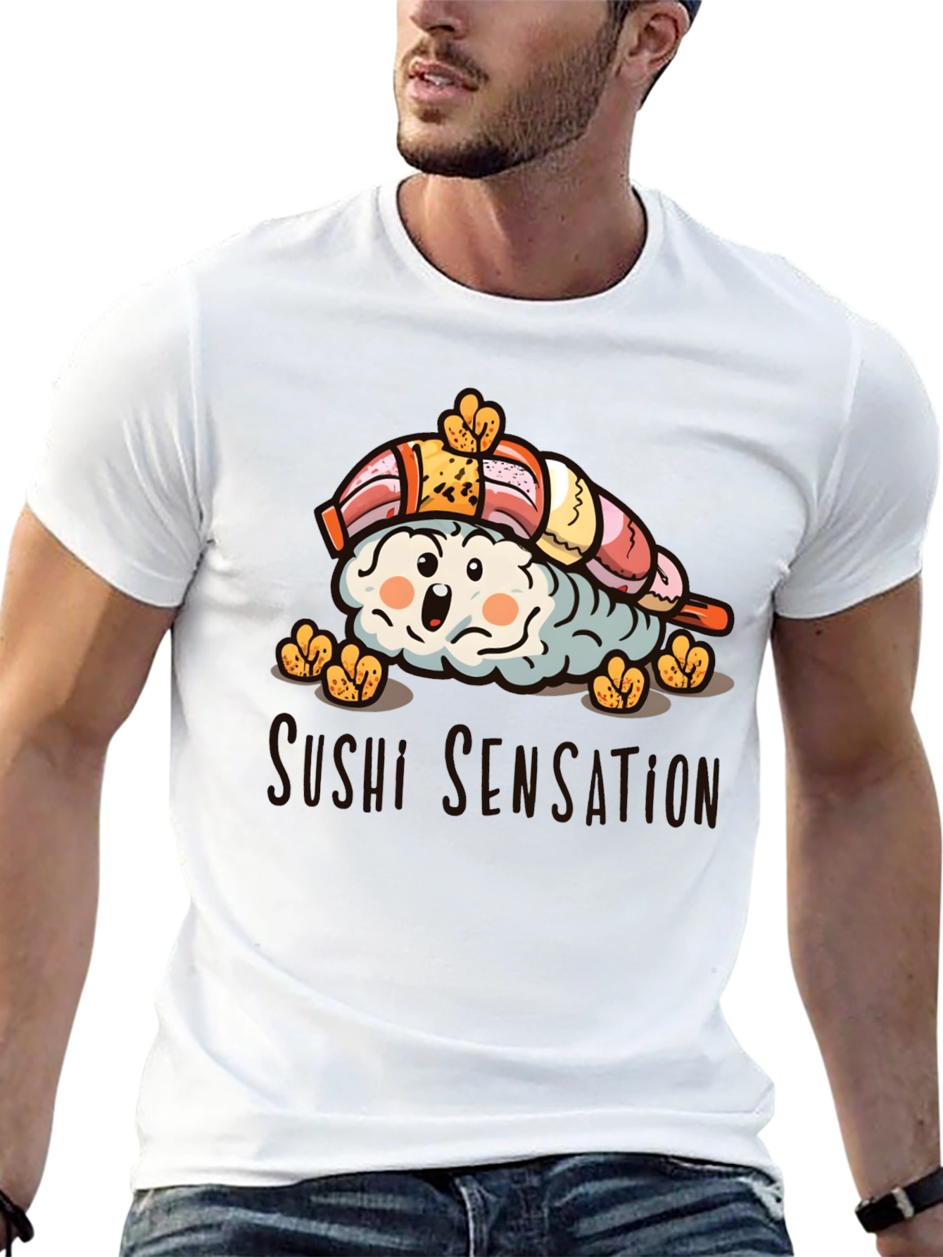 Black Sushi Sensation Graphic Tee - Black Cotton T-Shirt view 13