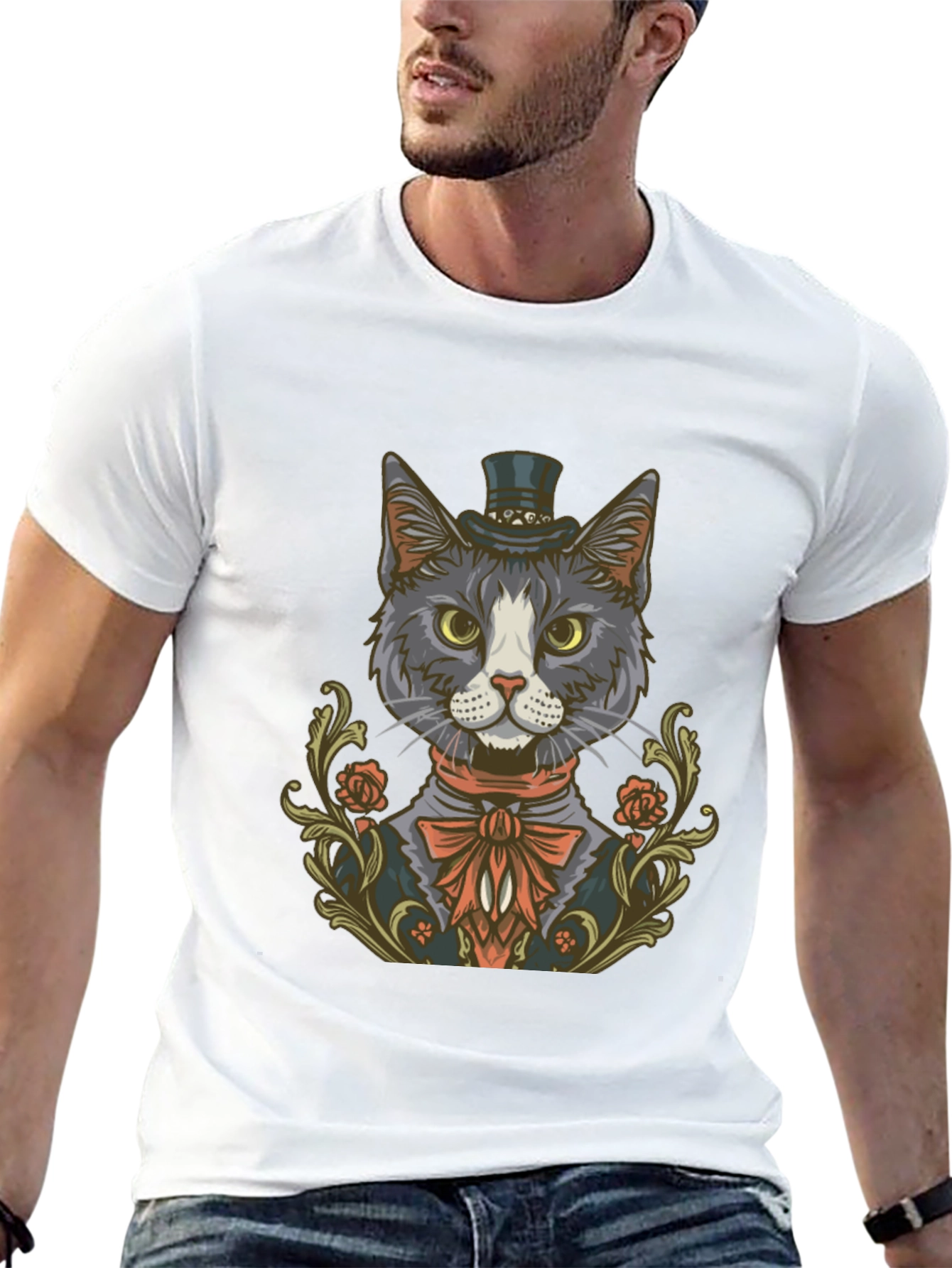 Black Dapper Cat Top Hat Graphic Tee view 13