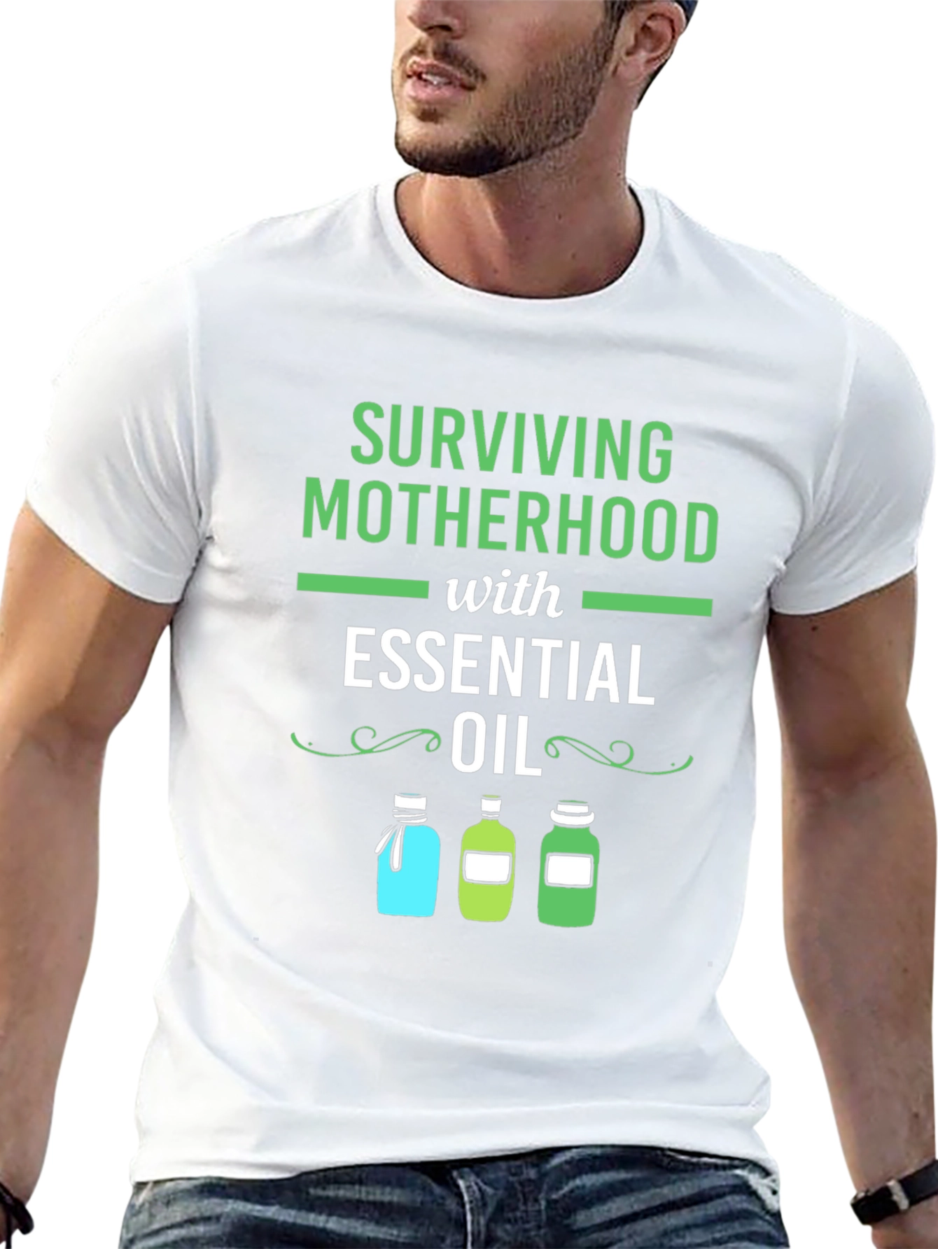 Black Surviving Motherhood Essential Oil T-Shirt view 13