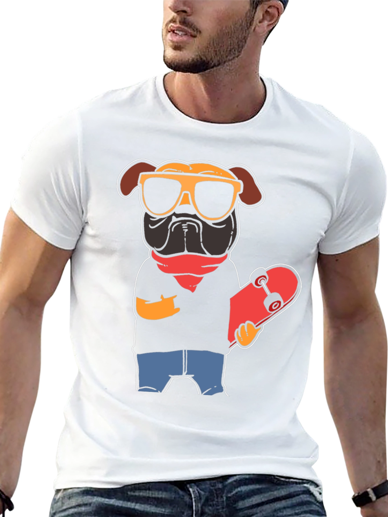 Black Cool Pug Skateboarder Graphic Tee view 13