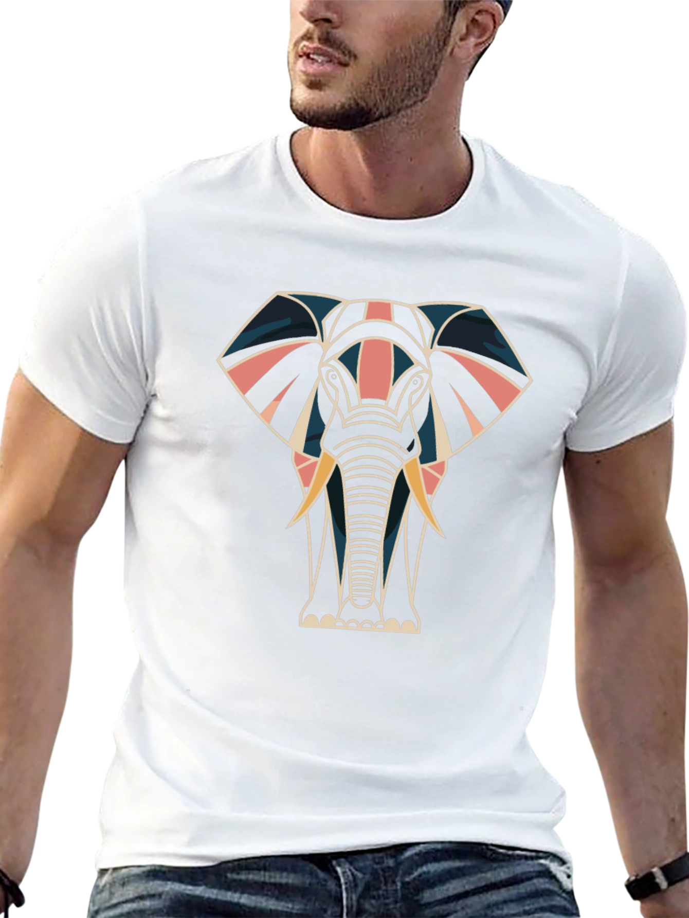 Black Geometric Elephant Graphic Tee - Modern Style view 13