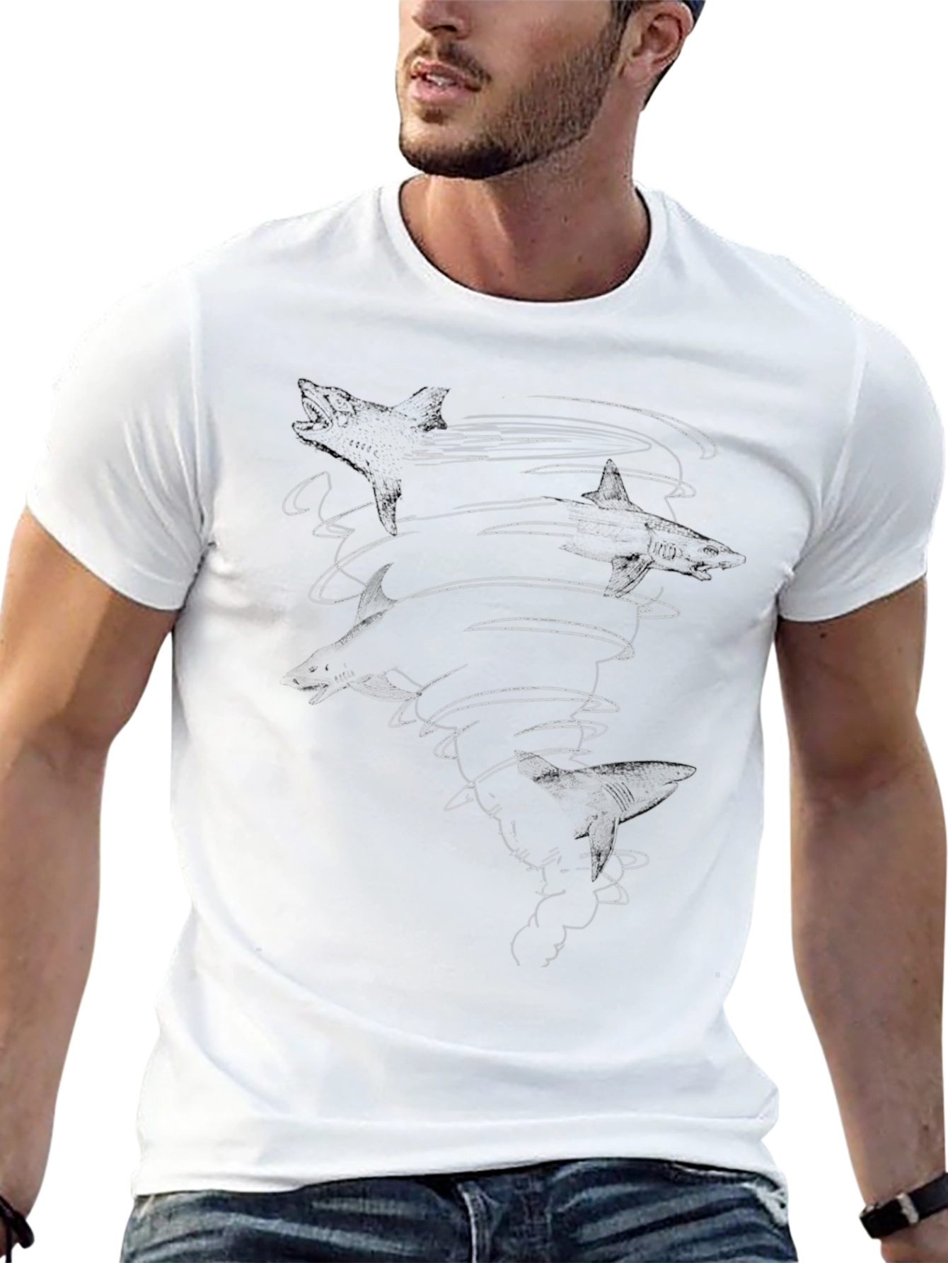 Black Sharknado Black Graphic Tee - Men's Cotton T-Shirt view 13