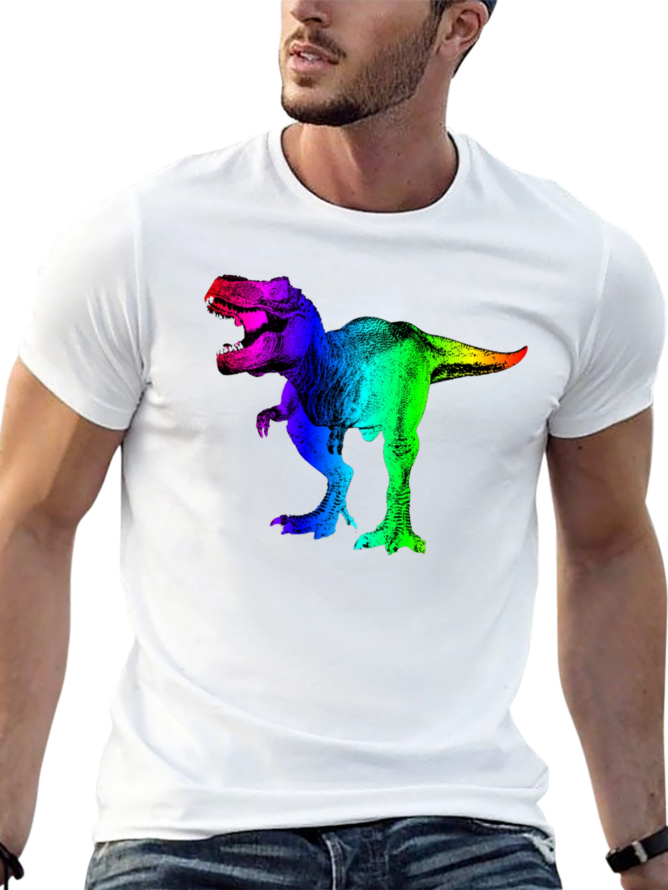 Black Rainbow Dinosaur Graphic T-Shirt view 13