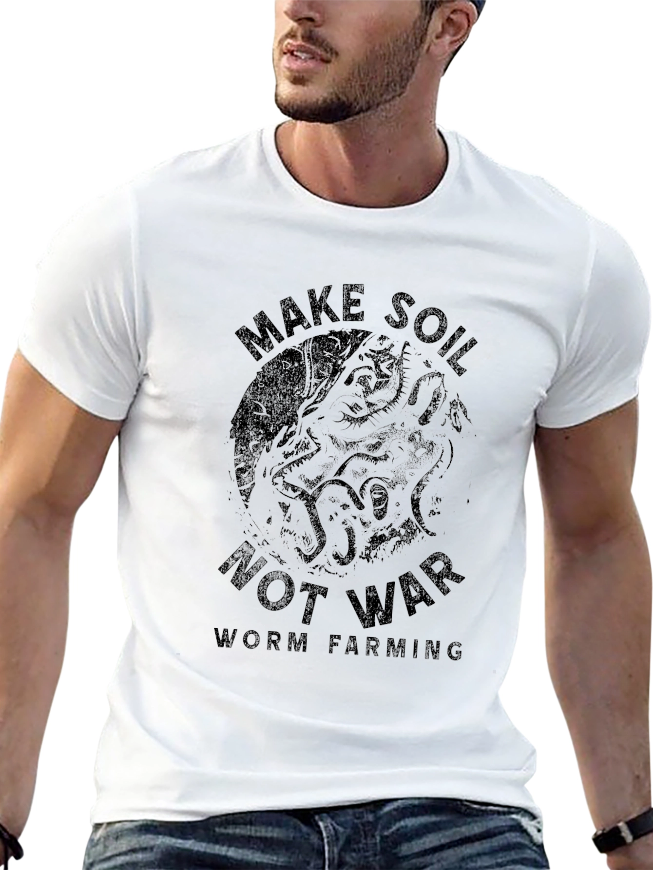 Black Make Soil Not War T-Shirt Worm Farming Tee view 13
