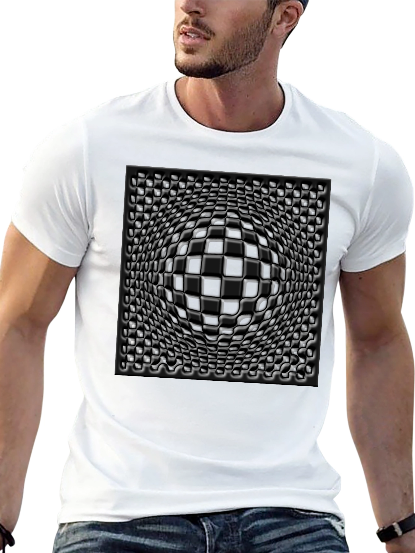 Black 3D Illusion Black Graphic Tee - Stylish Visual Design view 13
