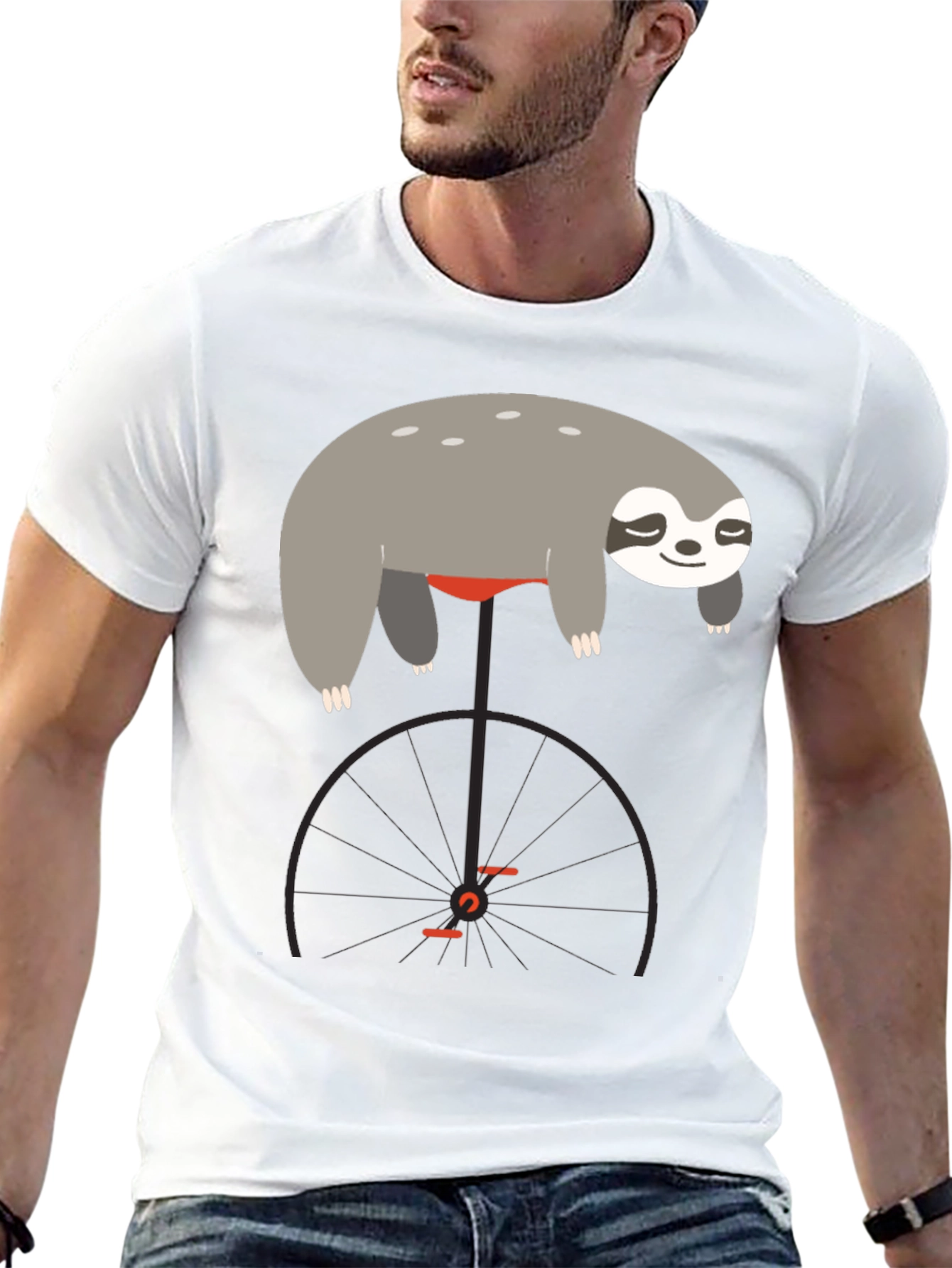 Black Sloth on Unicycle Graphic T-Shirt view 13