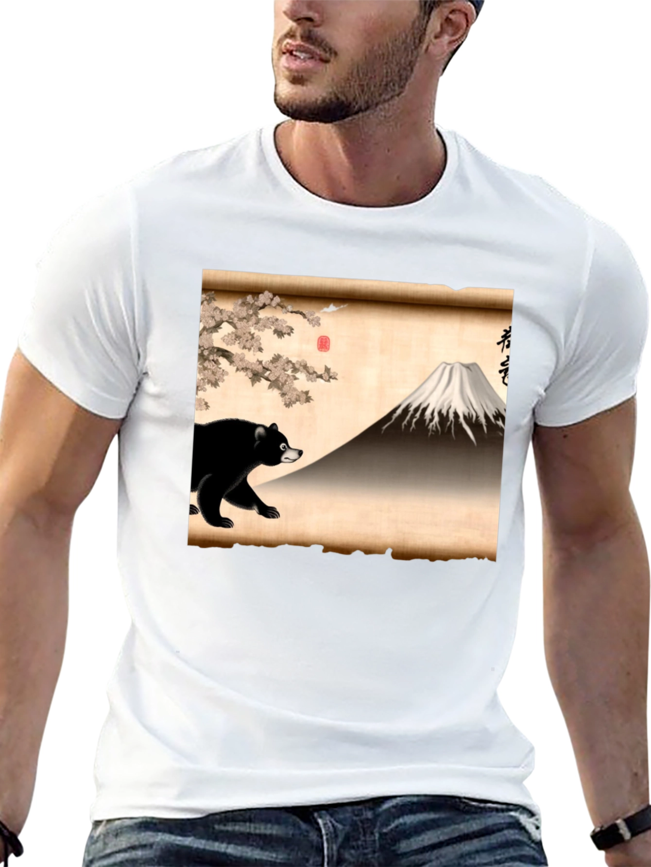 Black Bear & Mt. Fuji Graphic Tee - Japanese Art Shirt view 13