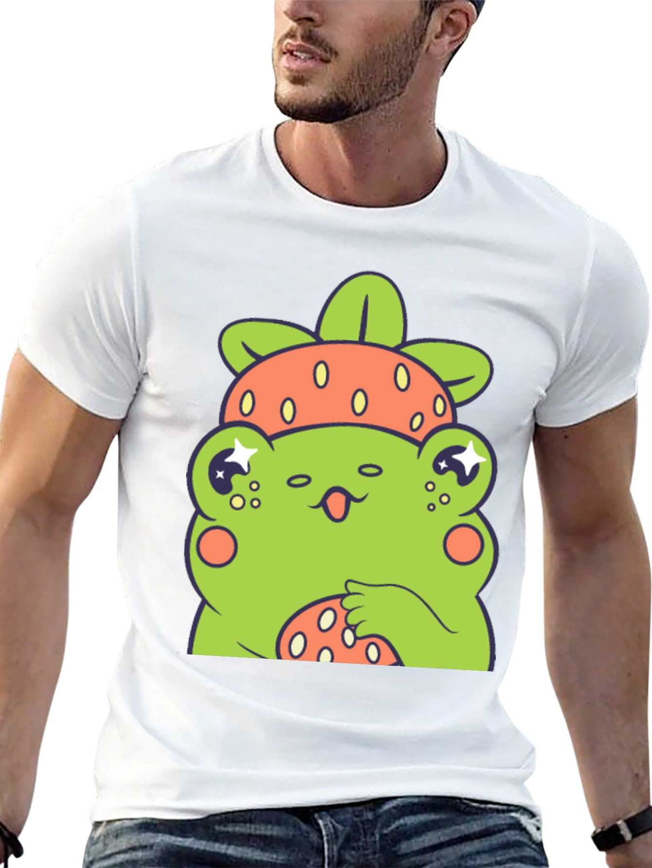 Black Frog Strawberry T-Shirt - Cute Cartoon Graphic Tee view 13