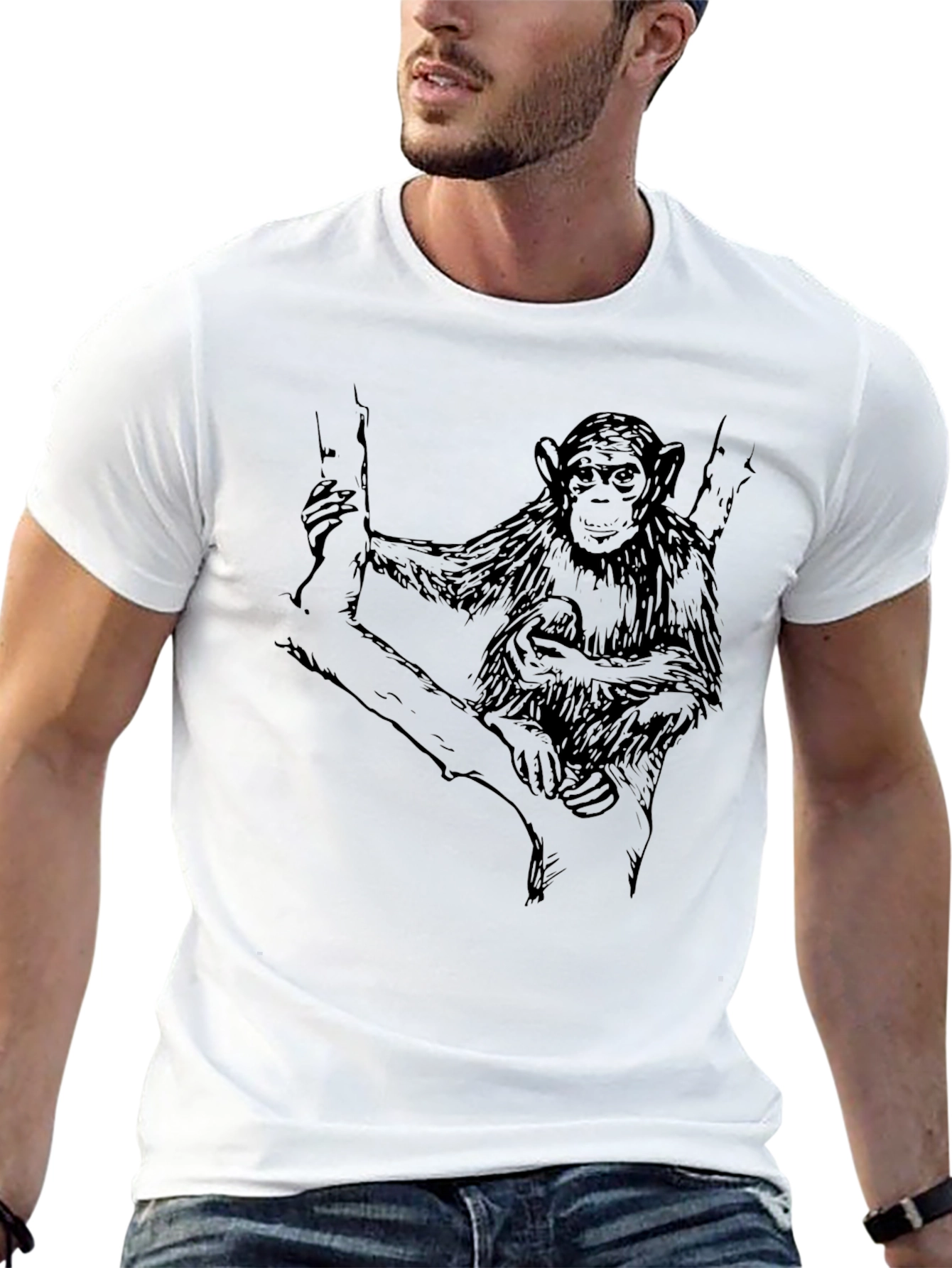 Black Chimpanzee Graphic Print Men's Black T-Shirt view 13