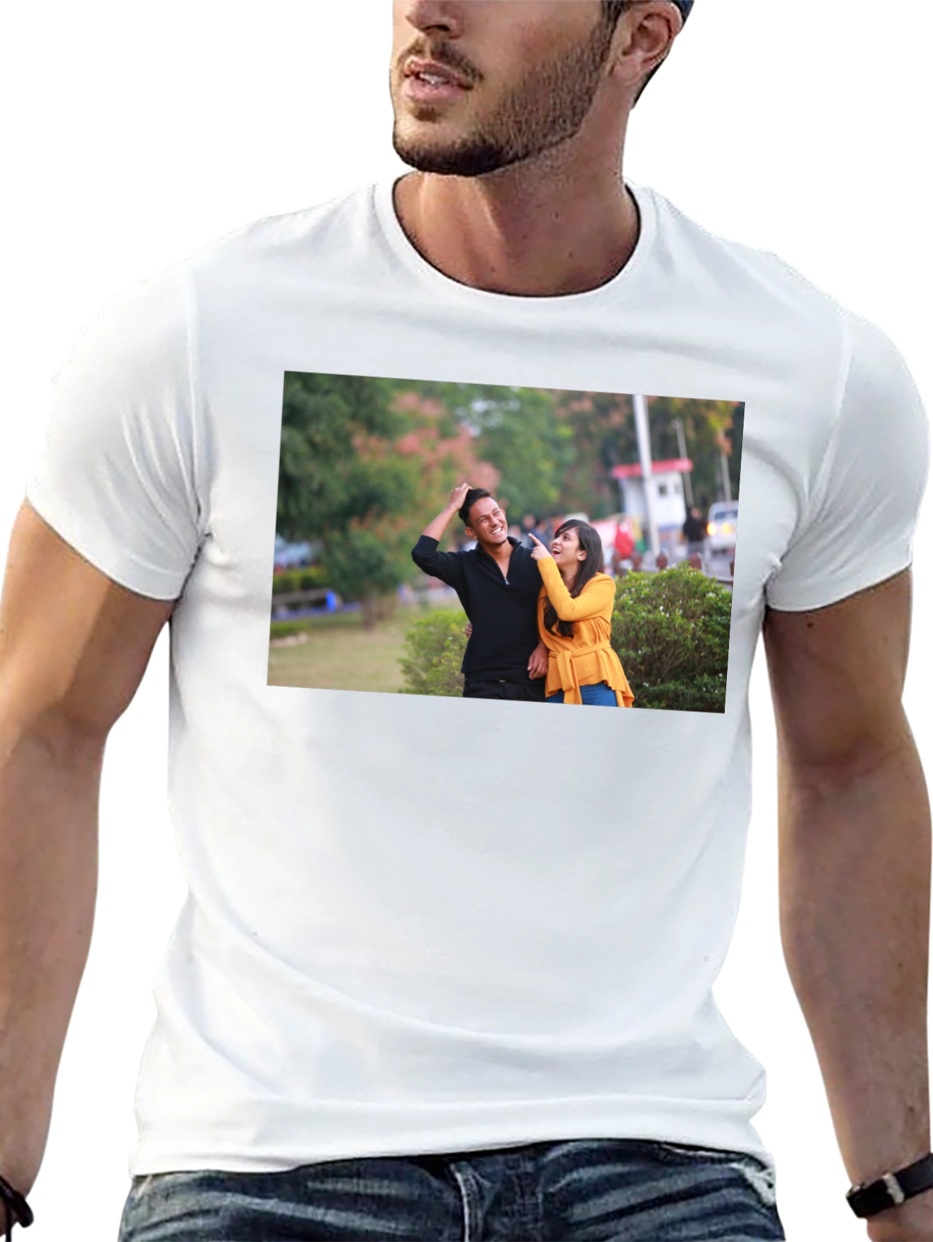 Black Stylish Black T-Shirt with Couple Print view 13