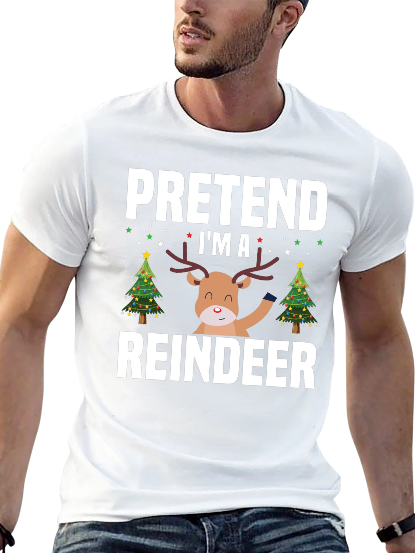 Black Pretend I'm A Reindeer Christmas T-Shirt view 13