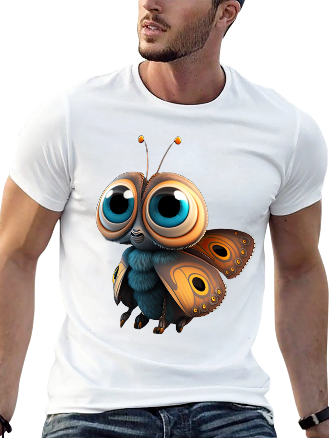 Black Cute Cartoon Moth Graphic Tee - Soft Cotton view 13