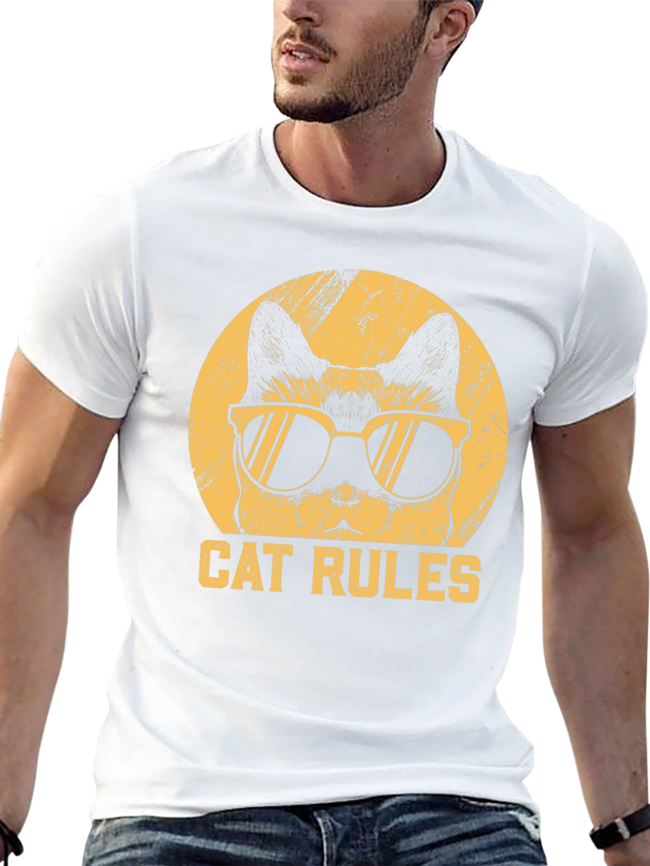 Black Cool Cat Rules Graphic T-Shirt view 13