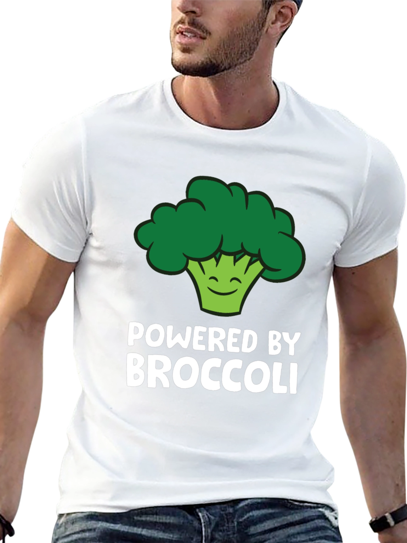 Black Powered By Broccoli T-Shirt - Funny Vegan Tee view 13