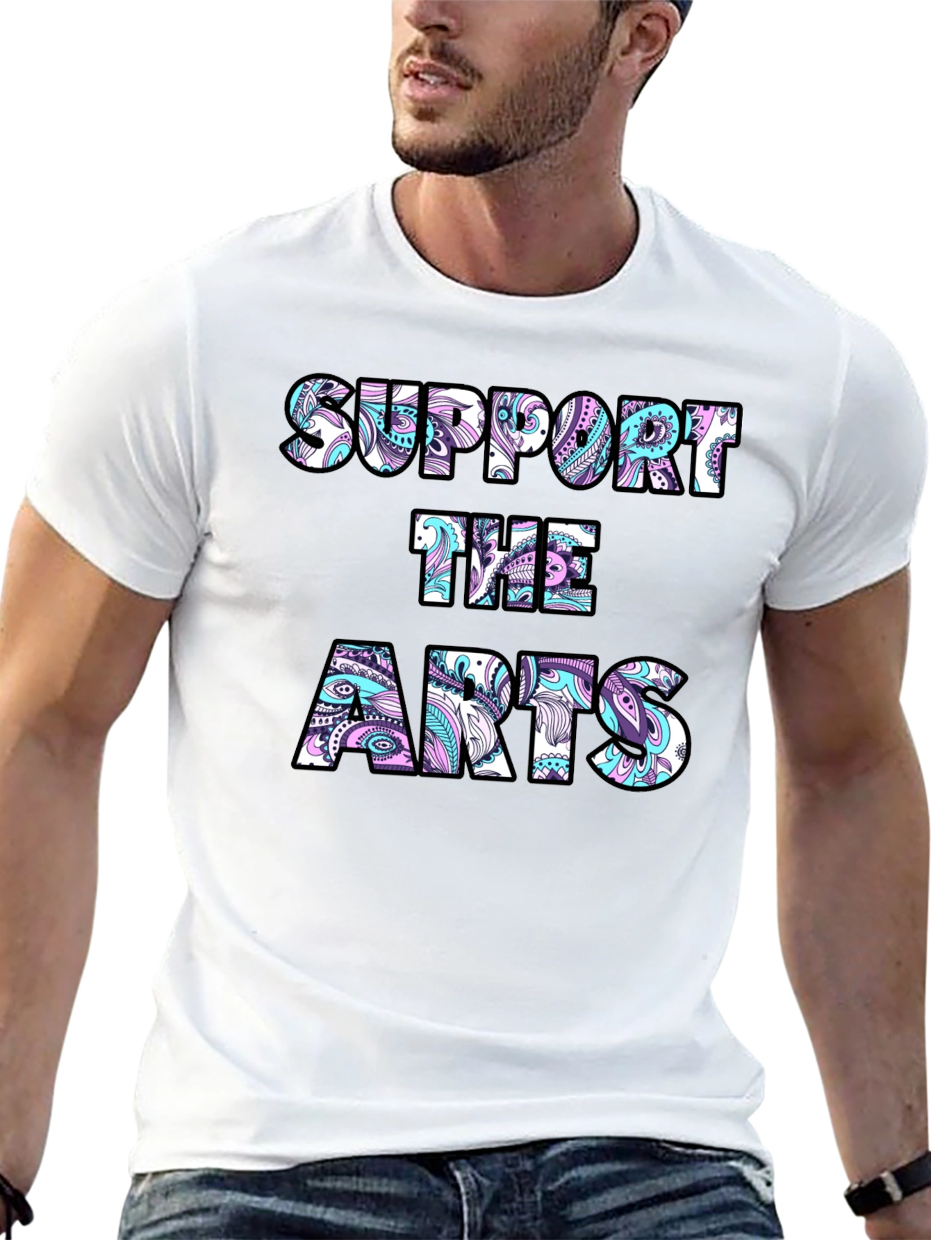 Black Support the Arts Graphic Tee - Black Crew Neck T-Shirt view 13