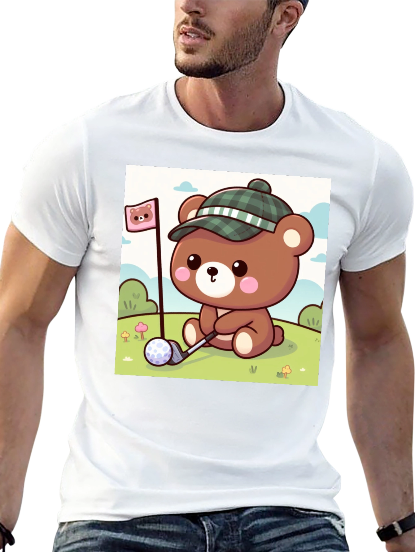 Black Cute Golf Bear Tee - Fun Cartoon Graphic T-Shirt view 13