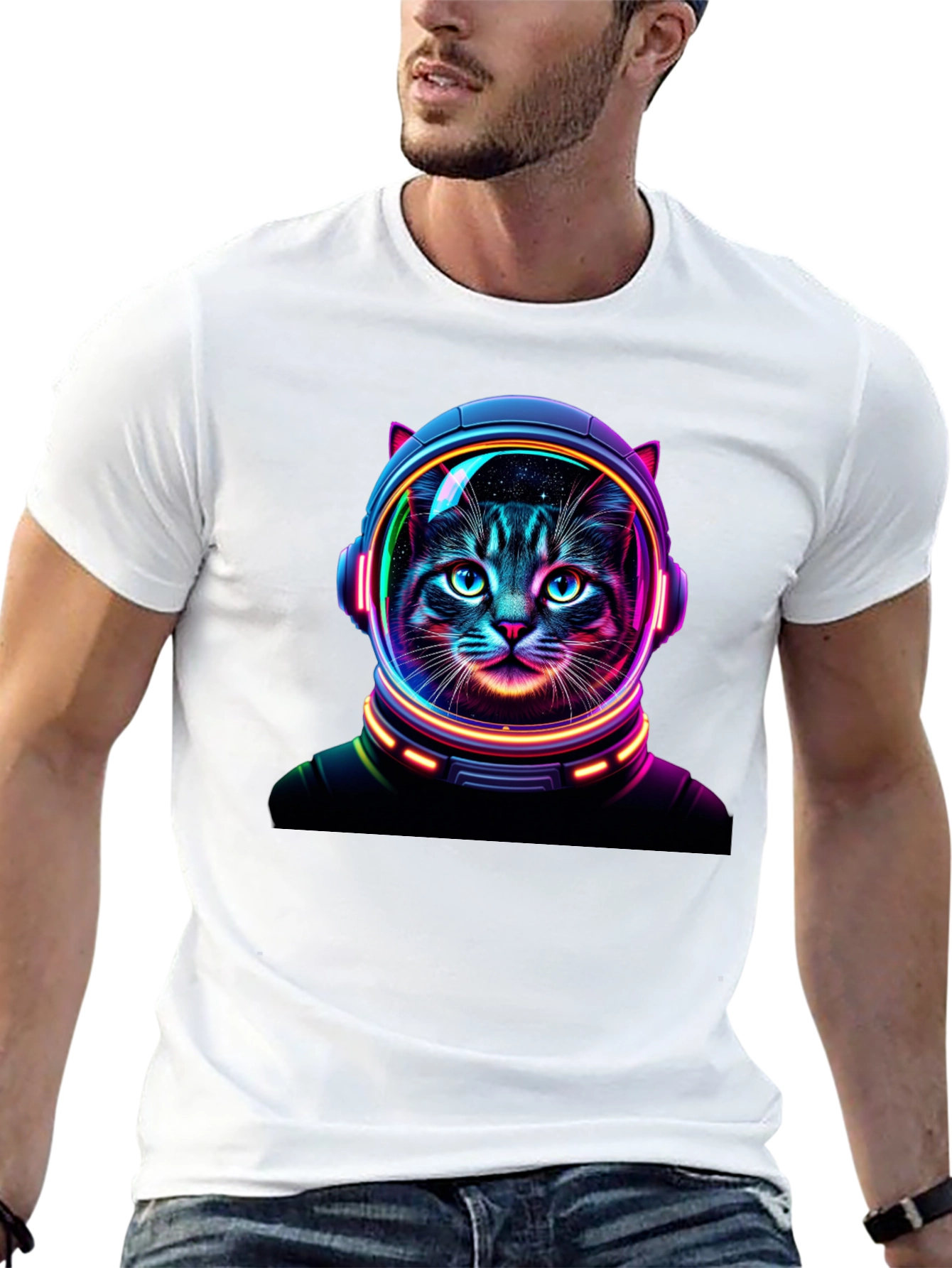 Black Cosmic Cat T-Shirt - Astronaut Feline Design view 13