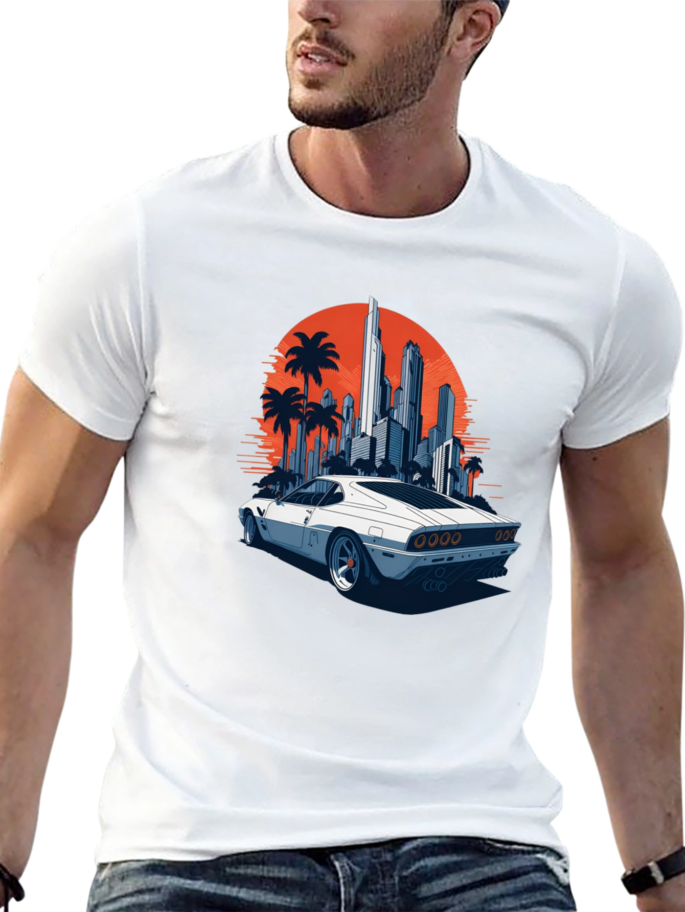 Black Retro Car & Cityscape Graphic Tee view 13