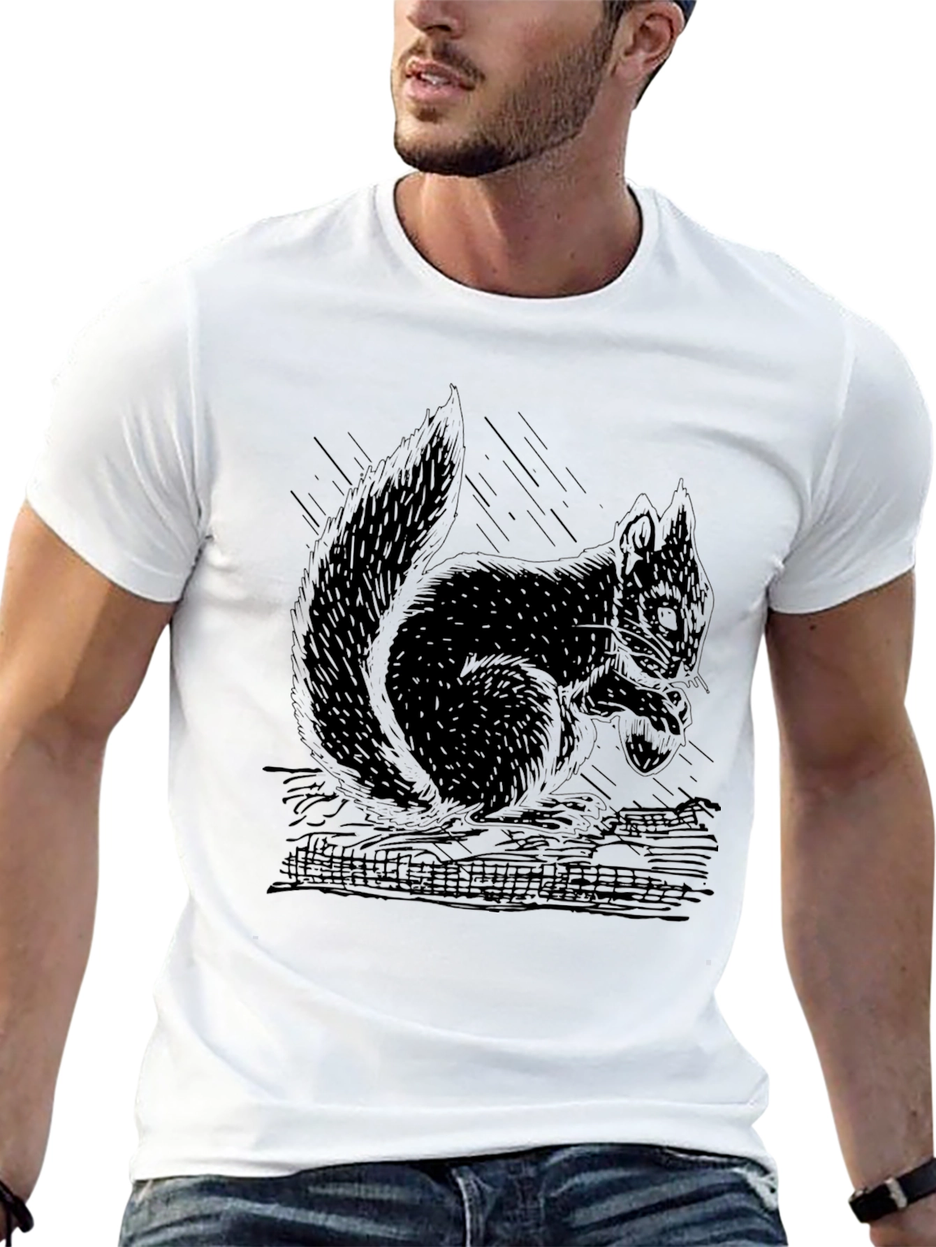 Black Men's Black Squirrel Graphic T-Shirt view 13