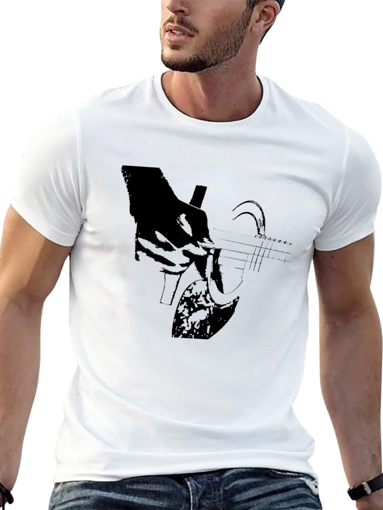 Black Guitar Graphic T-Shirt - Black Cotton Blend view 13