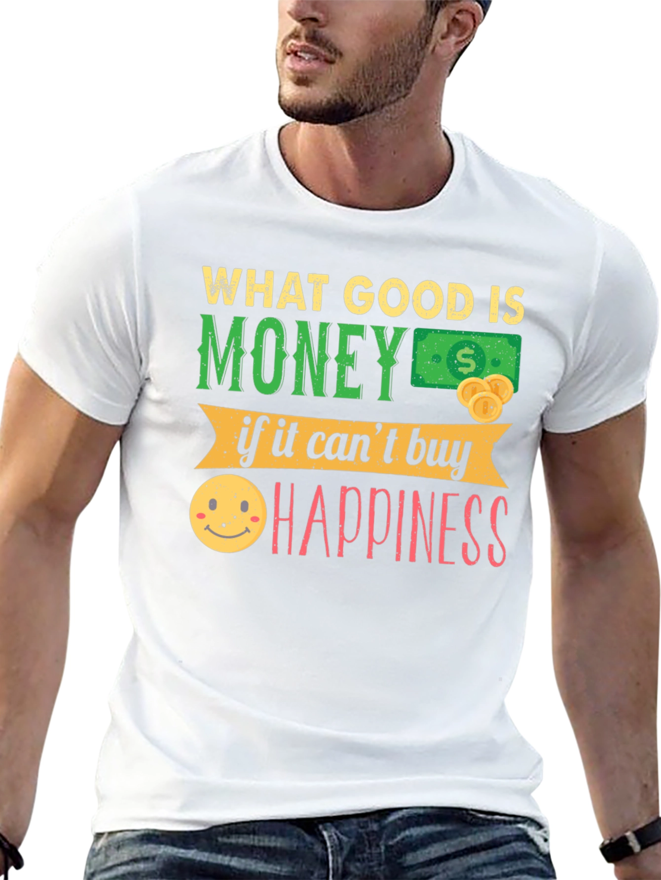Black Money Can't Buy Happiness Graphic T-Shirt view 13