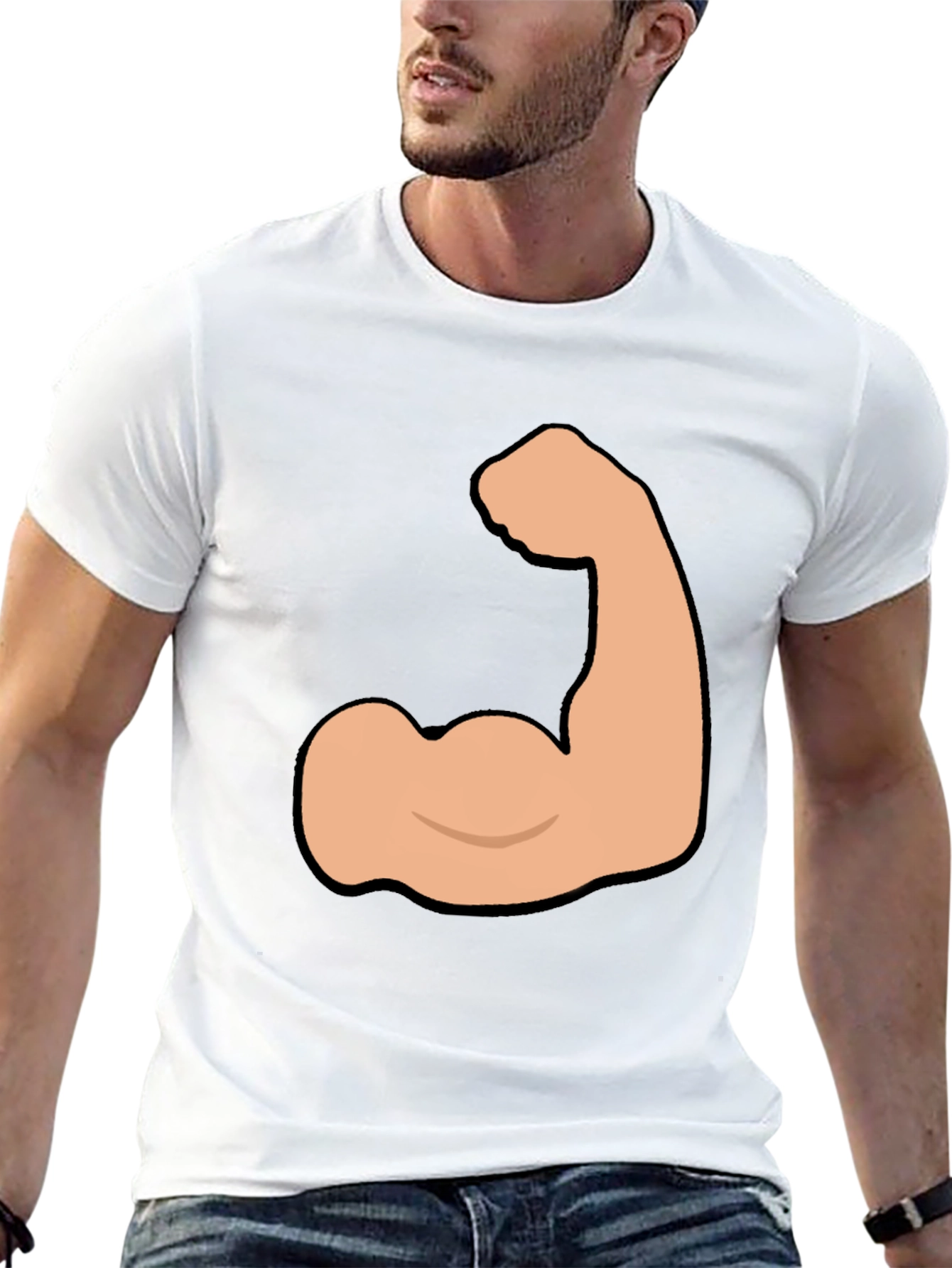 Black Funny Flexing Muscle Graphic Tee - Black Cotton T-Shirt view 13