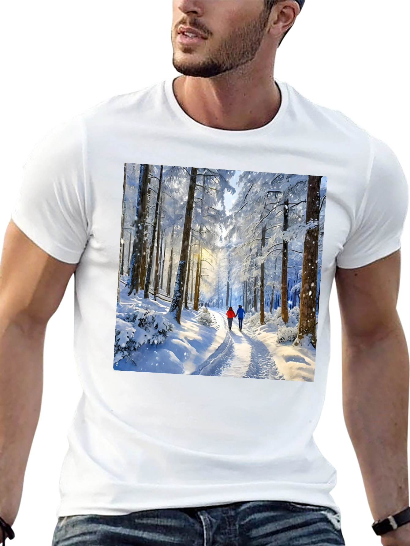 Black Winter Forest Path Graphic Tee view 13