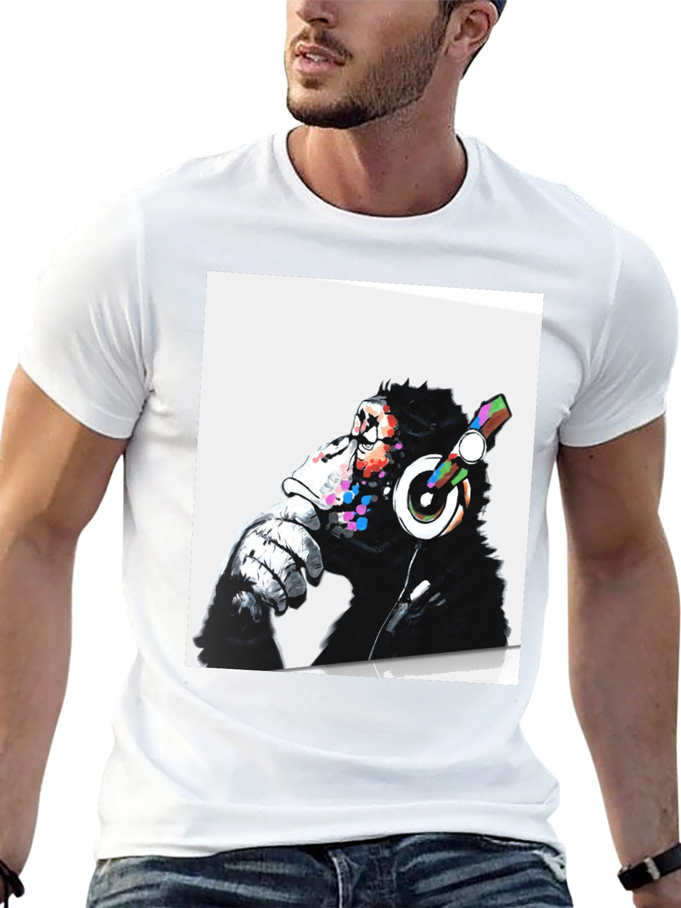 Black Cool Ape DJ Graphic Tee - Black Cotton T-Shirt view 13