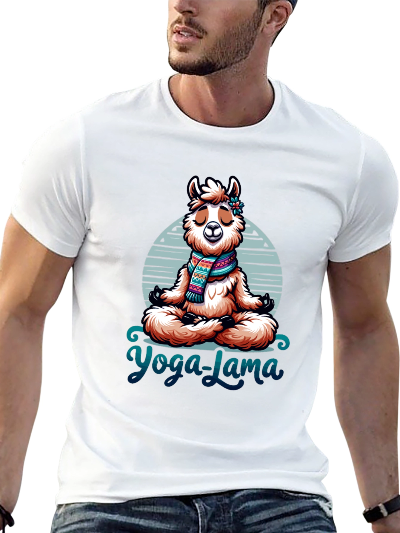 Black Yoga Lama Graphic Tee - Meditating Alpaca T-Shirt view 13