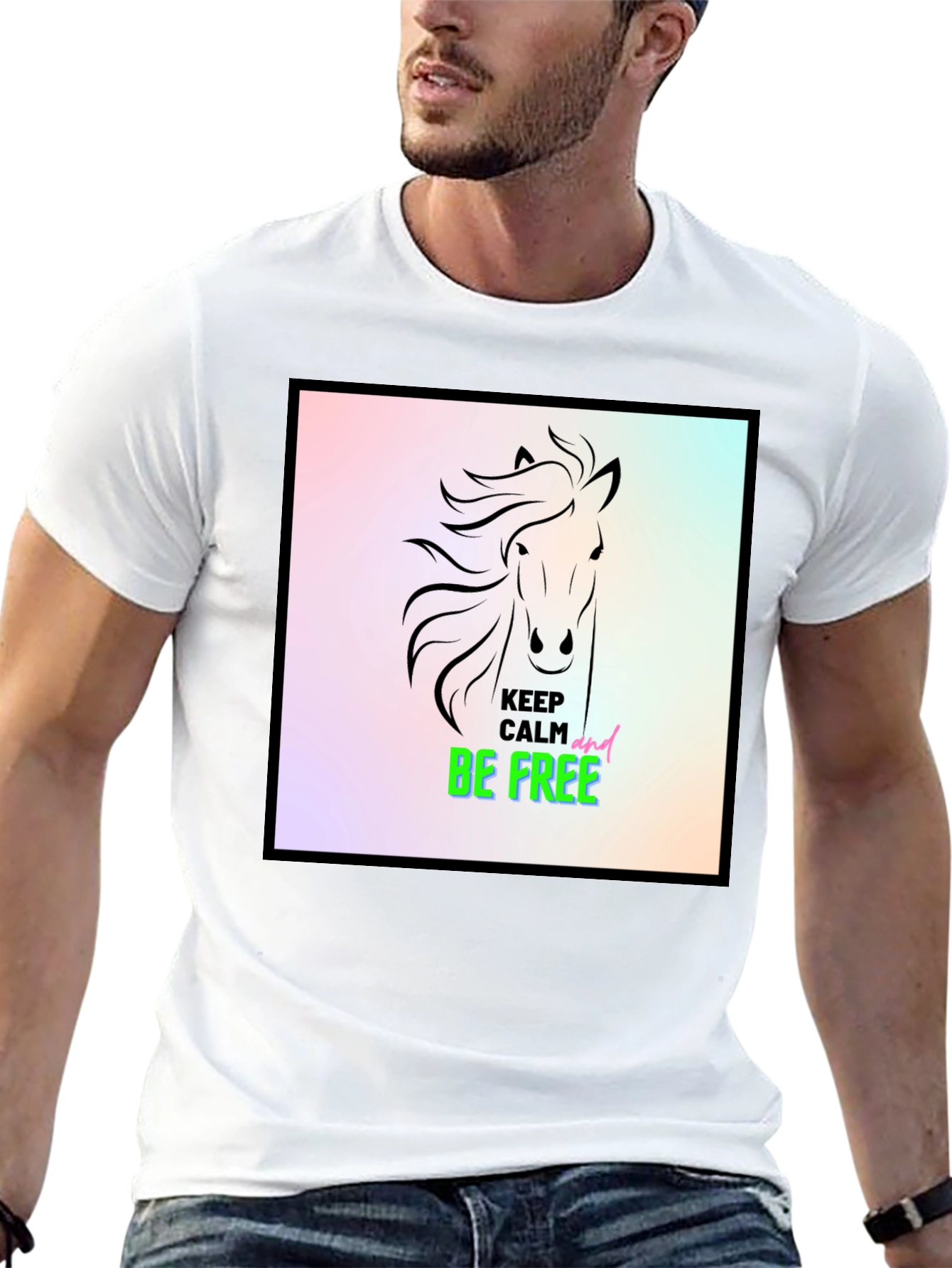Black Keep Calm & Be Free Horse Graphic Tee view 13