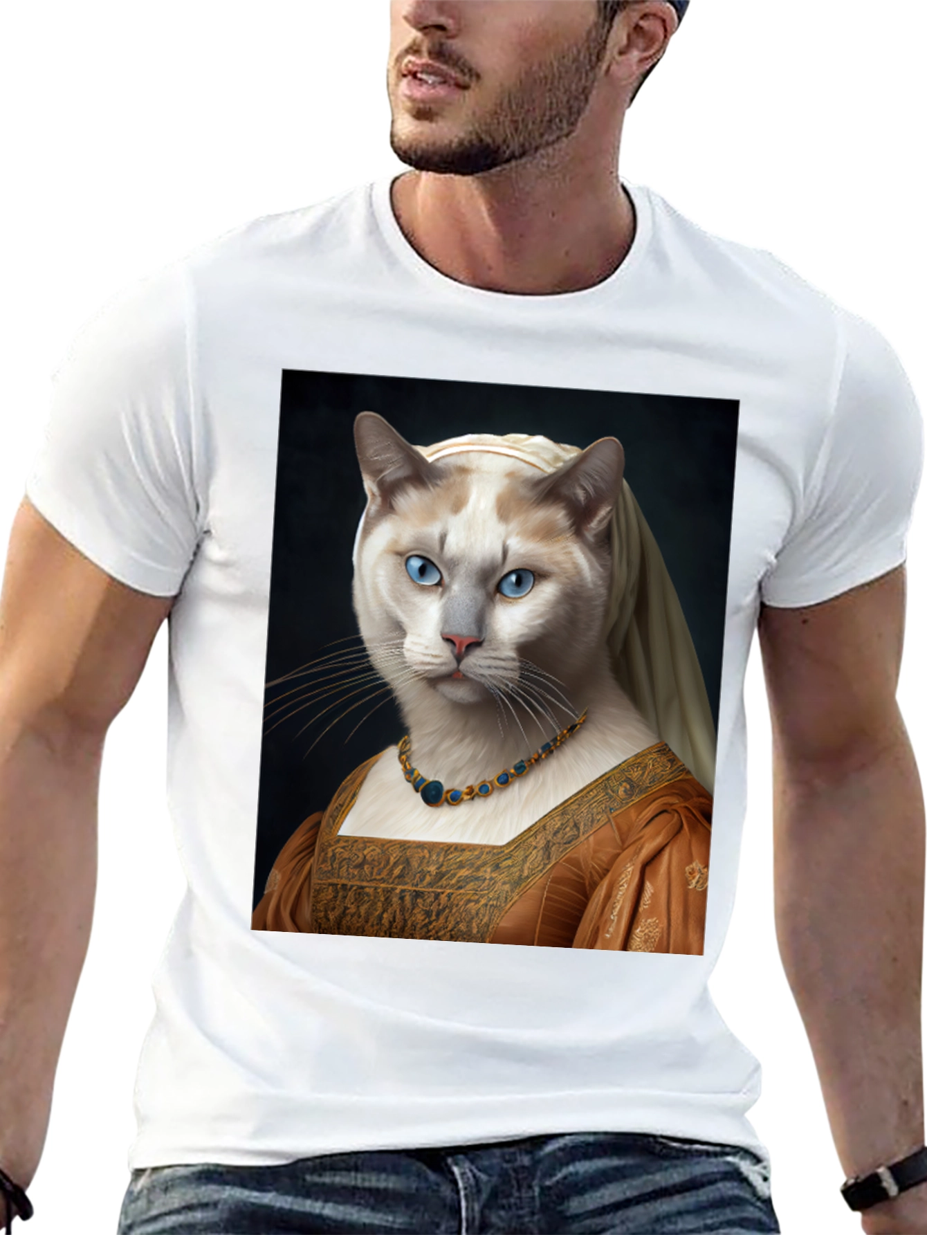 Black Cat Renaissance Portrait T-Shirt - Unique Art Tee view 13