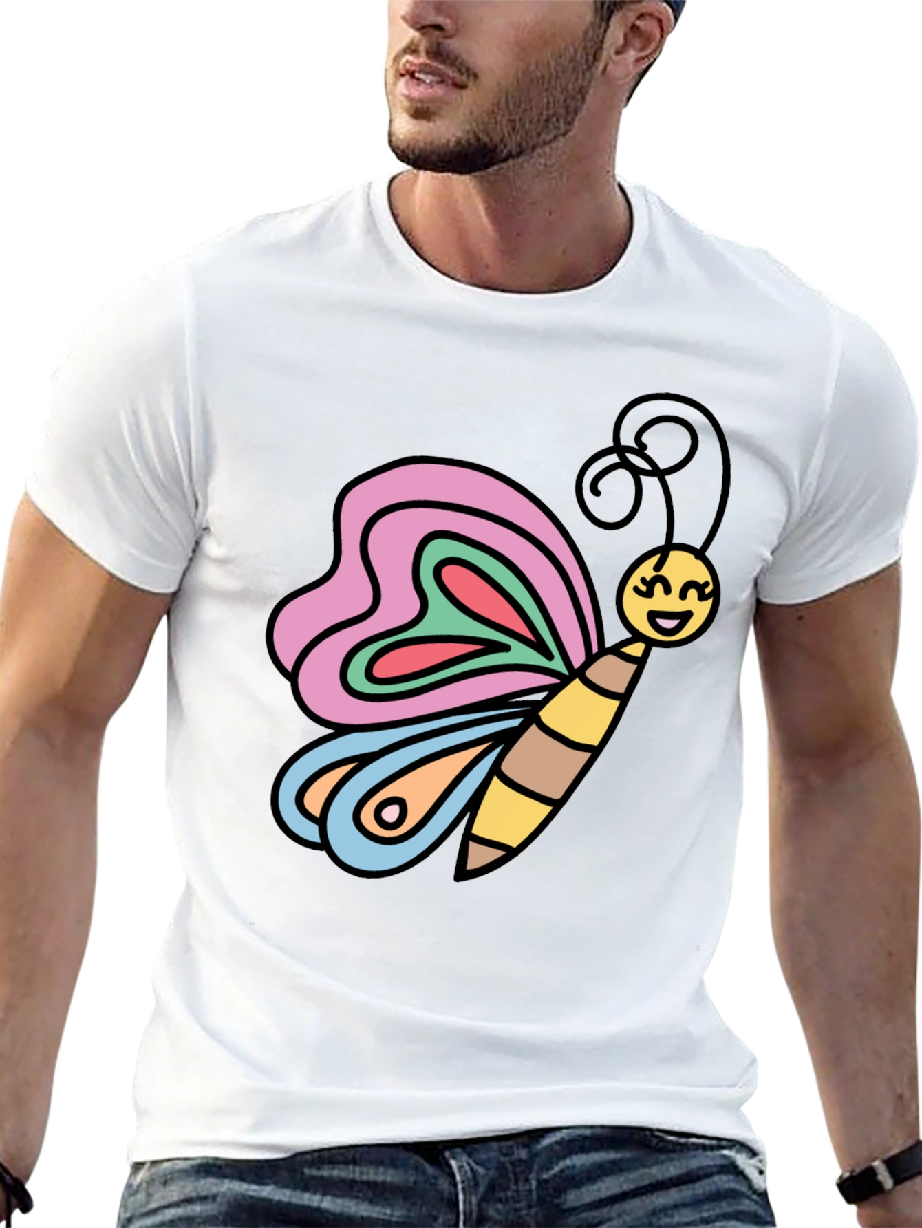 Black Butterfly Graphic Tee - Cheerful Cartoon Design view 13