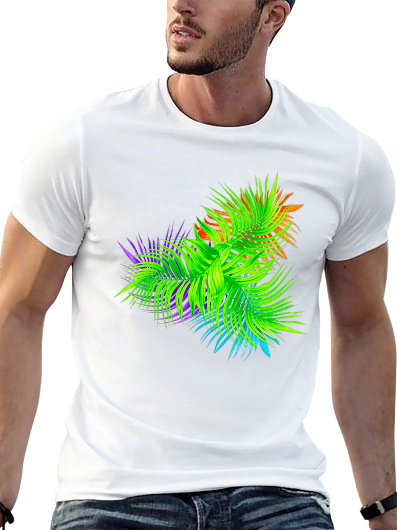 Black Tropical Palms Black Graphic T-Shirt view 13