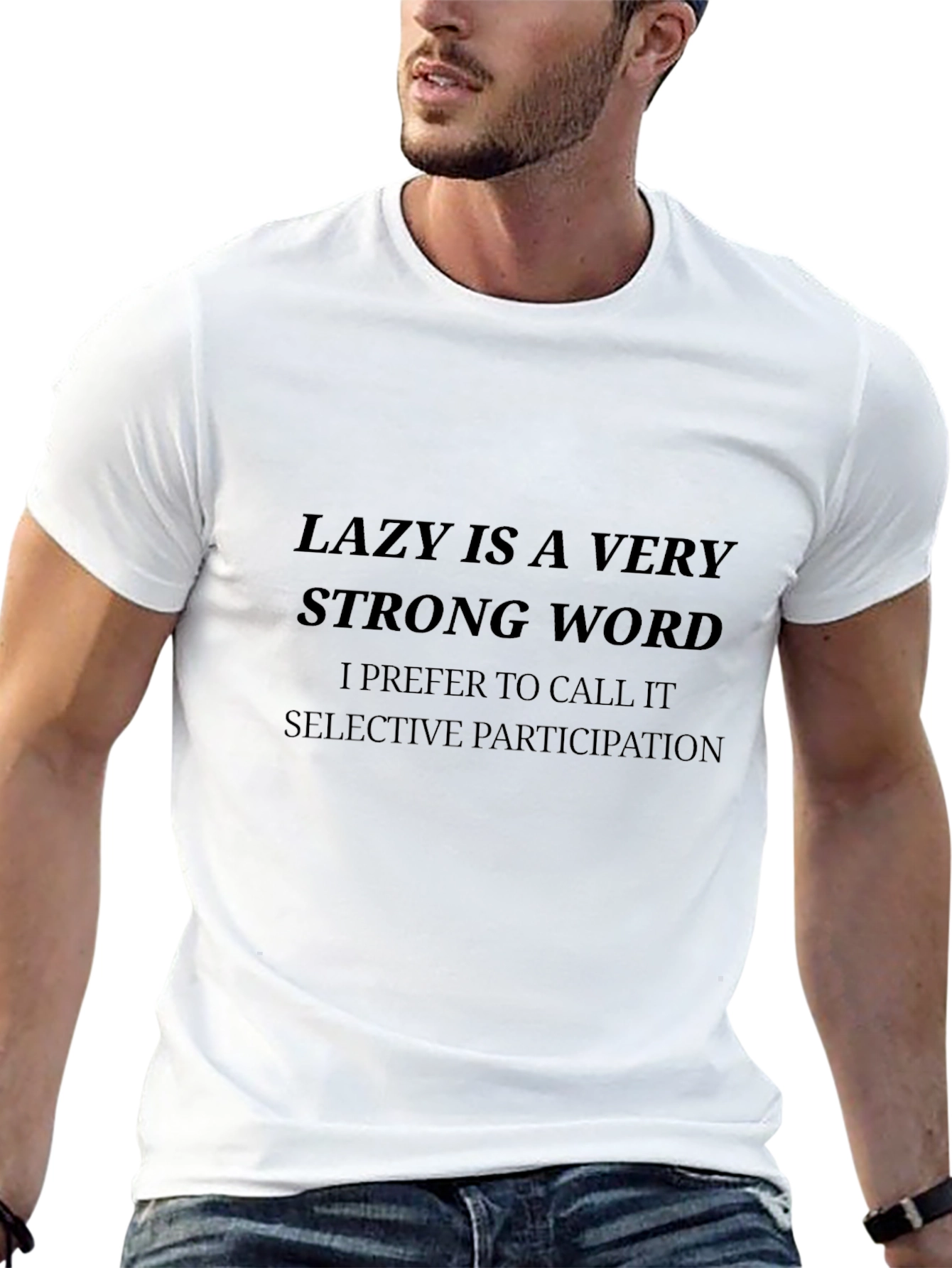 Black Funny Lazy is a Strong Word Graphic T-Shirt view 13