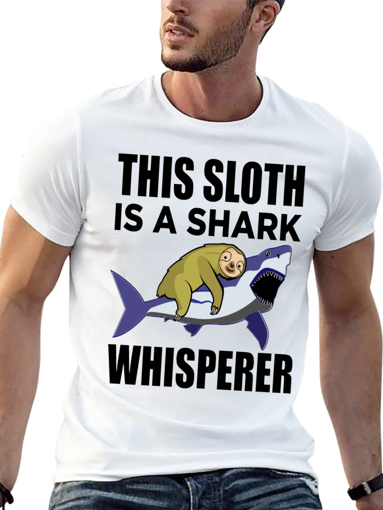 Black Sloth Shark Whisperer T-Shirt - Funny Graphic Tee view 13