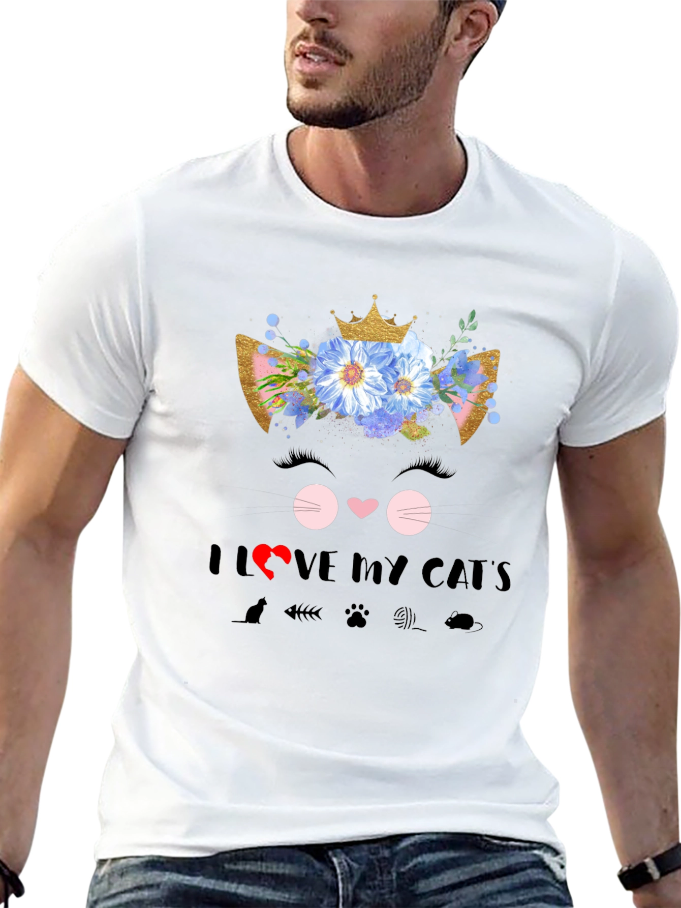 Black I Love My Cat T-Shirt - Floral Cat Design view 13