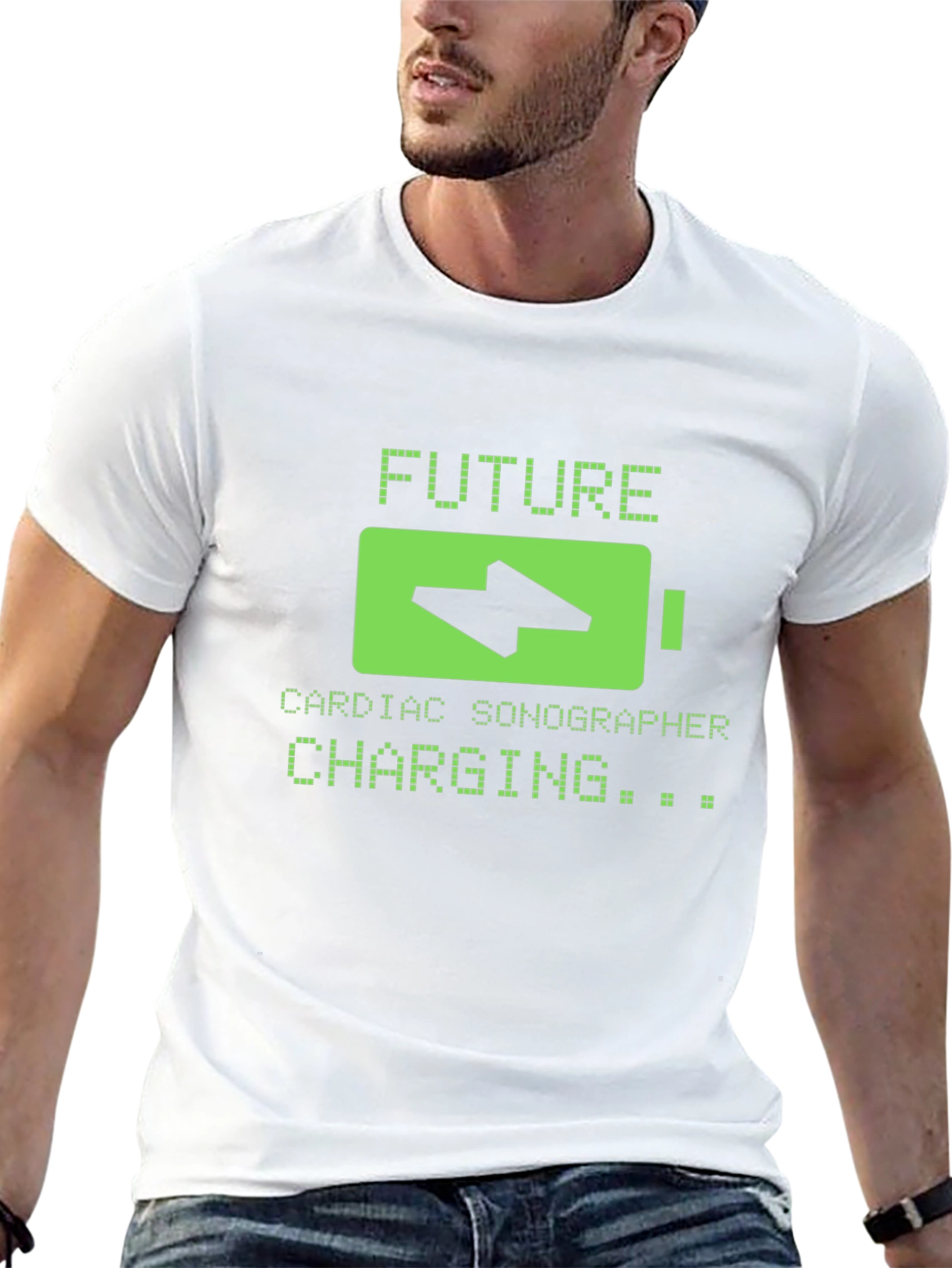 Black Future Cardiac Sonographer Charging T-Shirt view 13