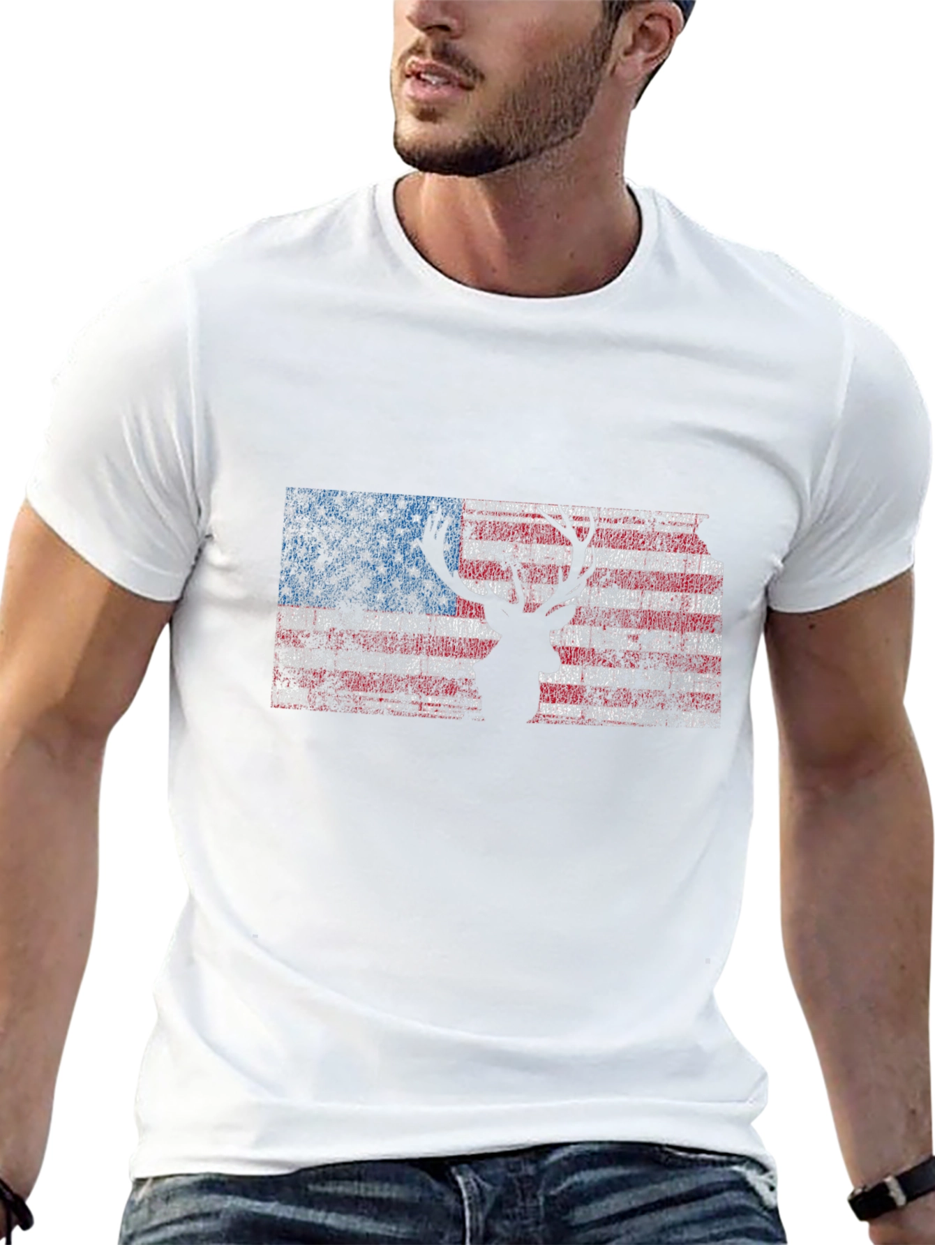 Black American Flag Deer Silhouette Graphic Tee - Patriotic Style view 13